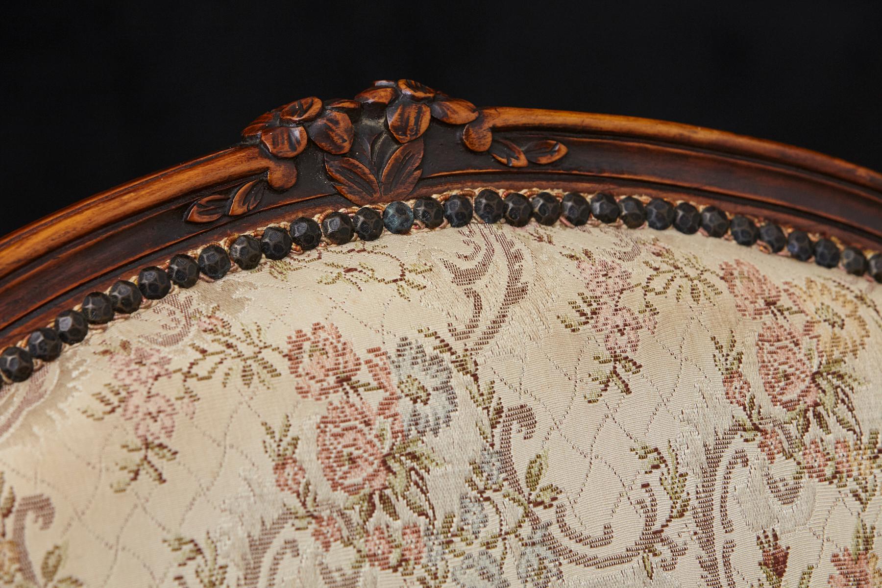 French Provincial Louis XV Style Walnut Fauteuil with Nailhead Trim, circa 1930s For Sale 5