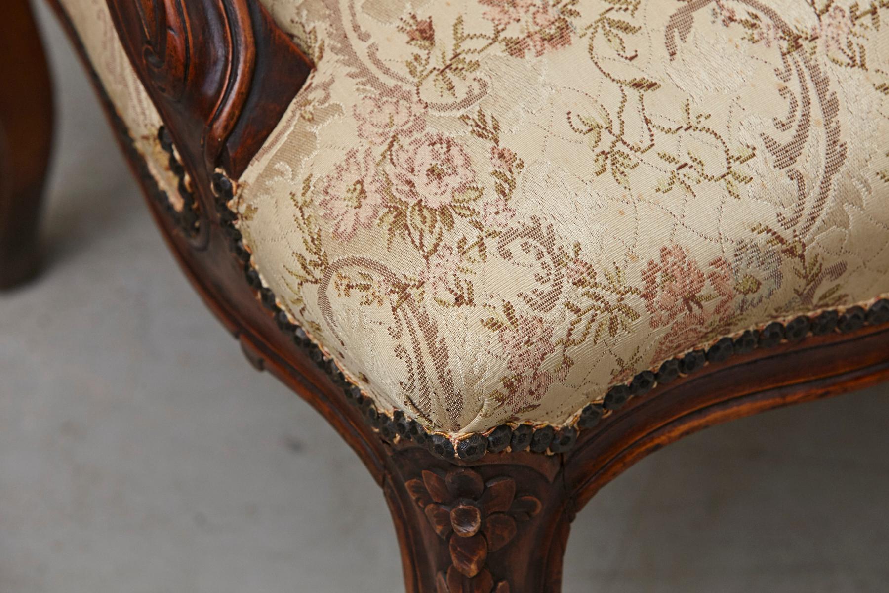 French Provincial Louis XV Style Walnut Fauteuil with Nailhead Trim, circa 1930s For Sale 6