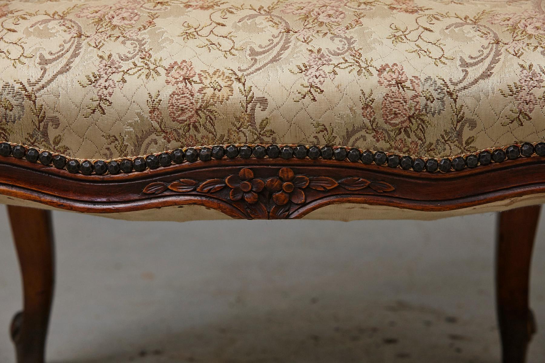 French Provincial Louis XV Style Walnut Fauteuil with Nailhead Trim, circa 1930s For Sale 7