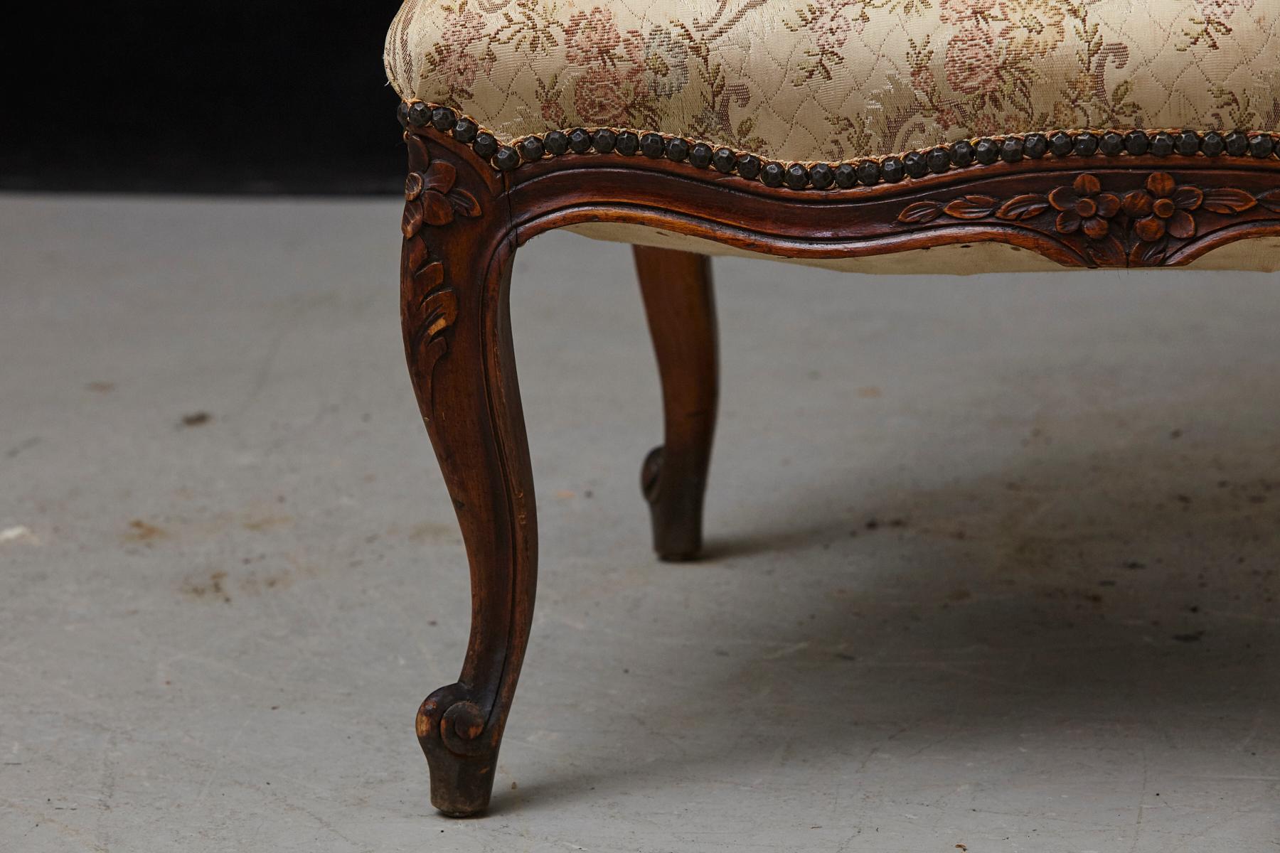 French Provincial Louis XV Style Walnut Fauteuil with Nailhead Trim, circa 1930s For Sale 8