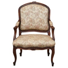 French Provincial Louis XV Style Walnut Fauteuil with Nailhead Trim, circa 1930s