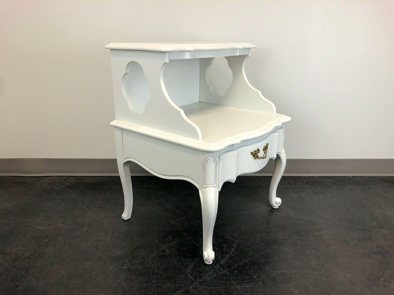 Brass CONTINENTAL FURNITURE CO French Provincial Louis XV White Painted Nightstand