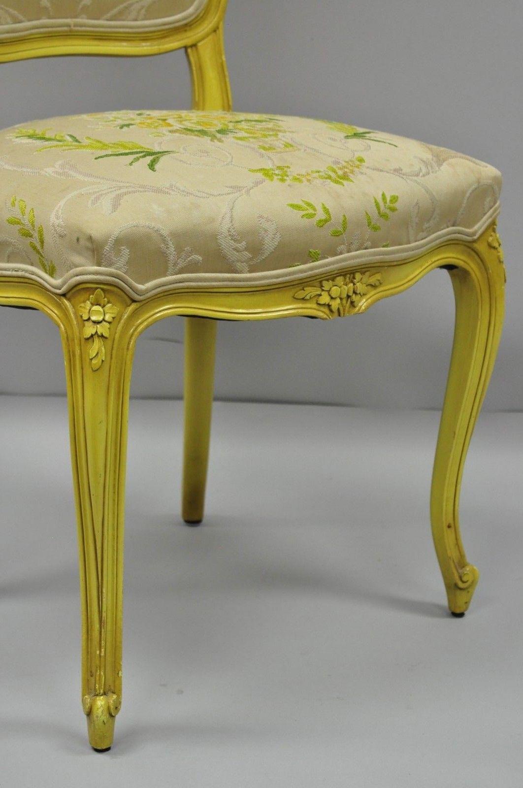 French Provincial Louis XV Style Yellow Hollywood Regency Dining Chairs Set of 6 5