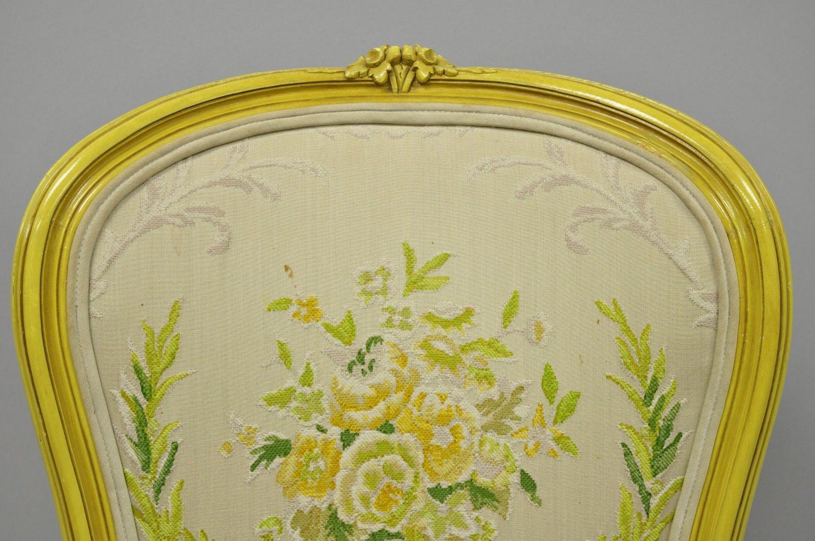 Französisch Provincial Louis XV Stil Gelb Hollywood Regency Esszimmerstühle Satz von 6 (20. Jahrhundert)