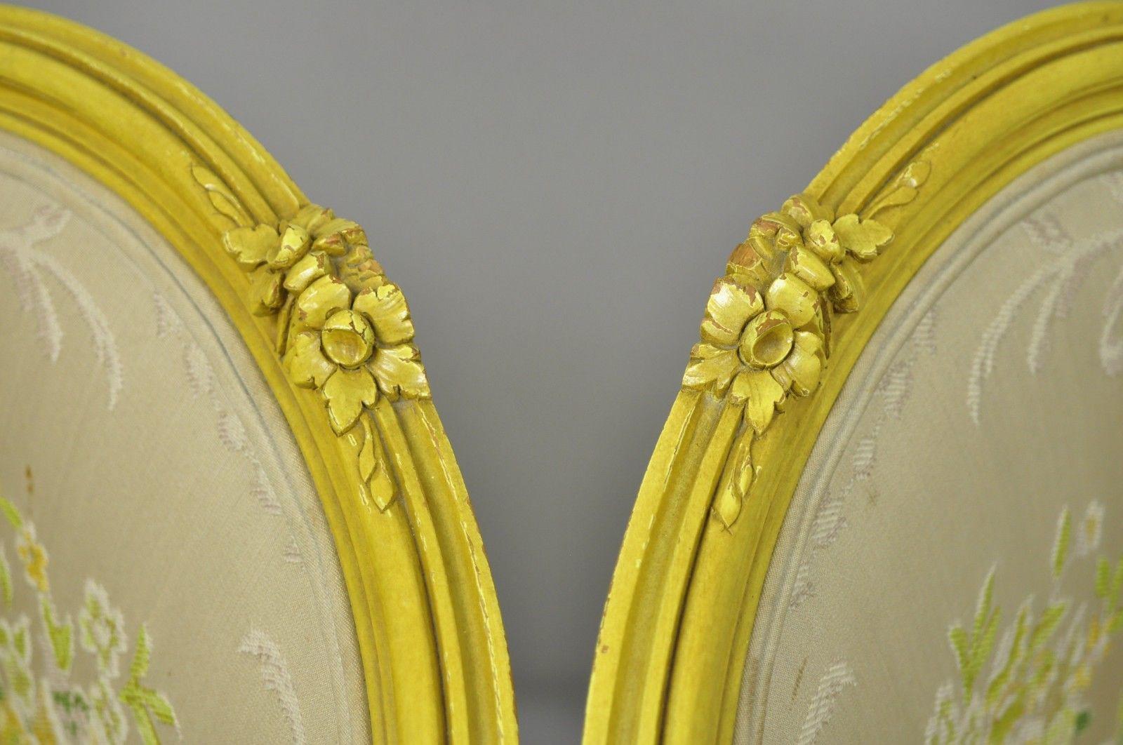 Französisch Provincial Louis XV Stil Gelb Hollywood Regency Esszimmerstühle Satz von 6 (Stoff)