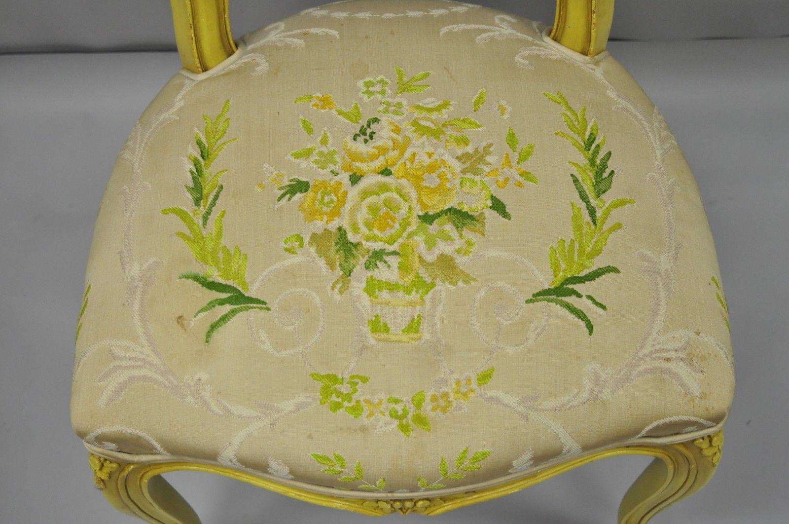 French Provincial Louis XV Style Yellow Hollywood Regency Dining Chairs Set of 6 2