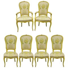 Vintage French Provincial Louis XV Style Yellow Hollywood Regency Dining Chairs Set of 6