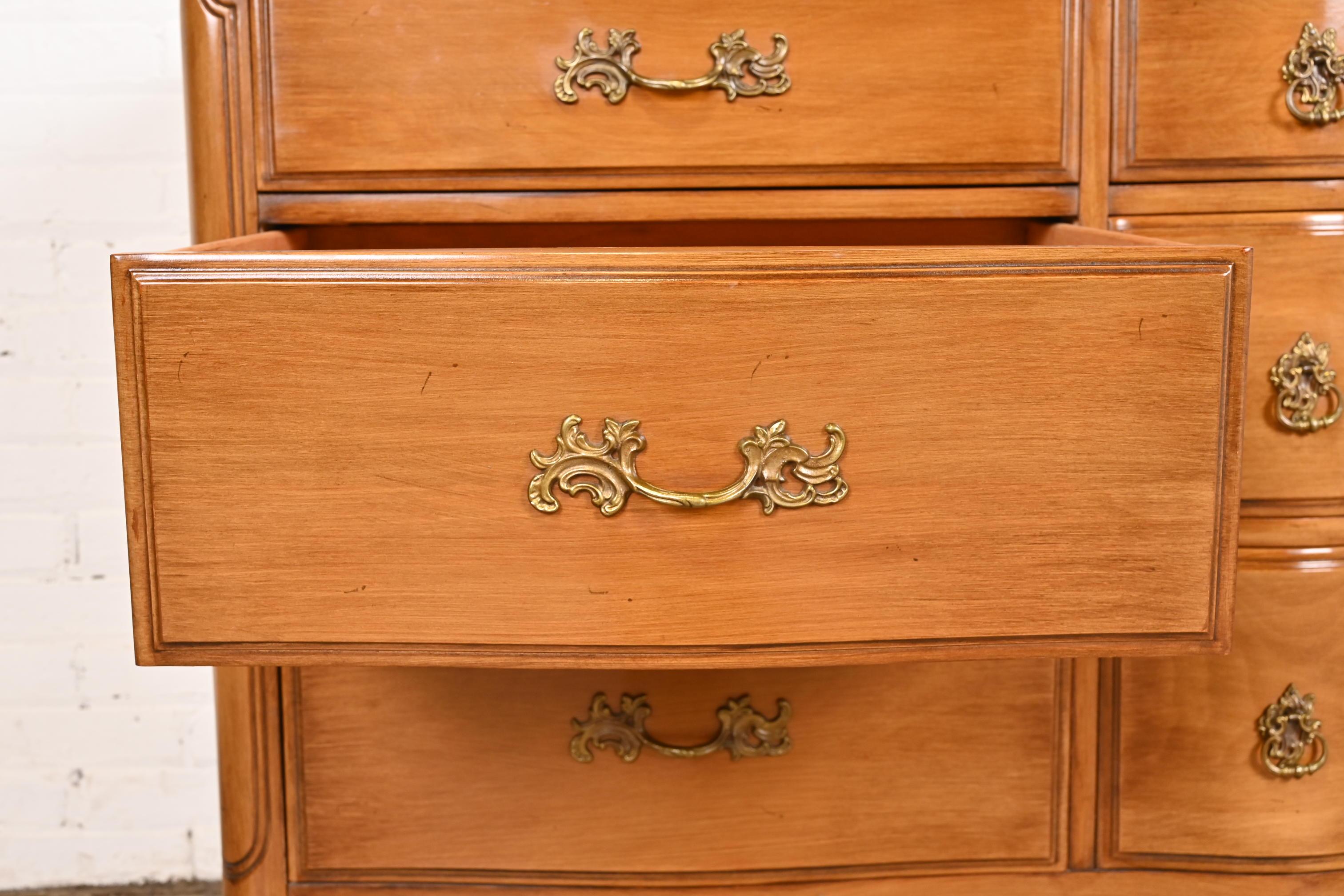 Brass French Provincial Louis XV Triple Dresser by Davis Cabinet Co., 1950s