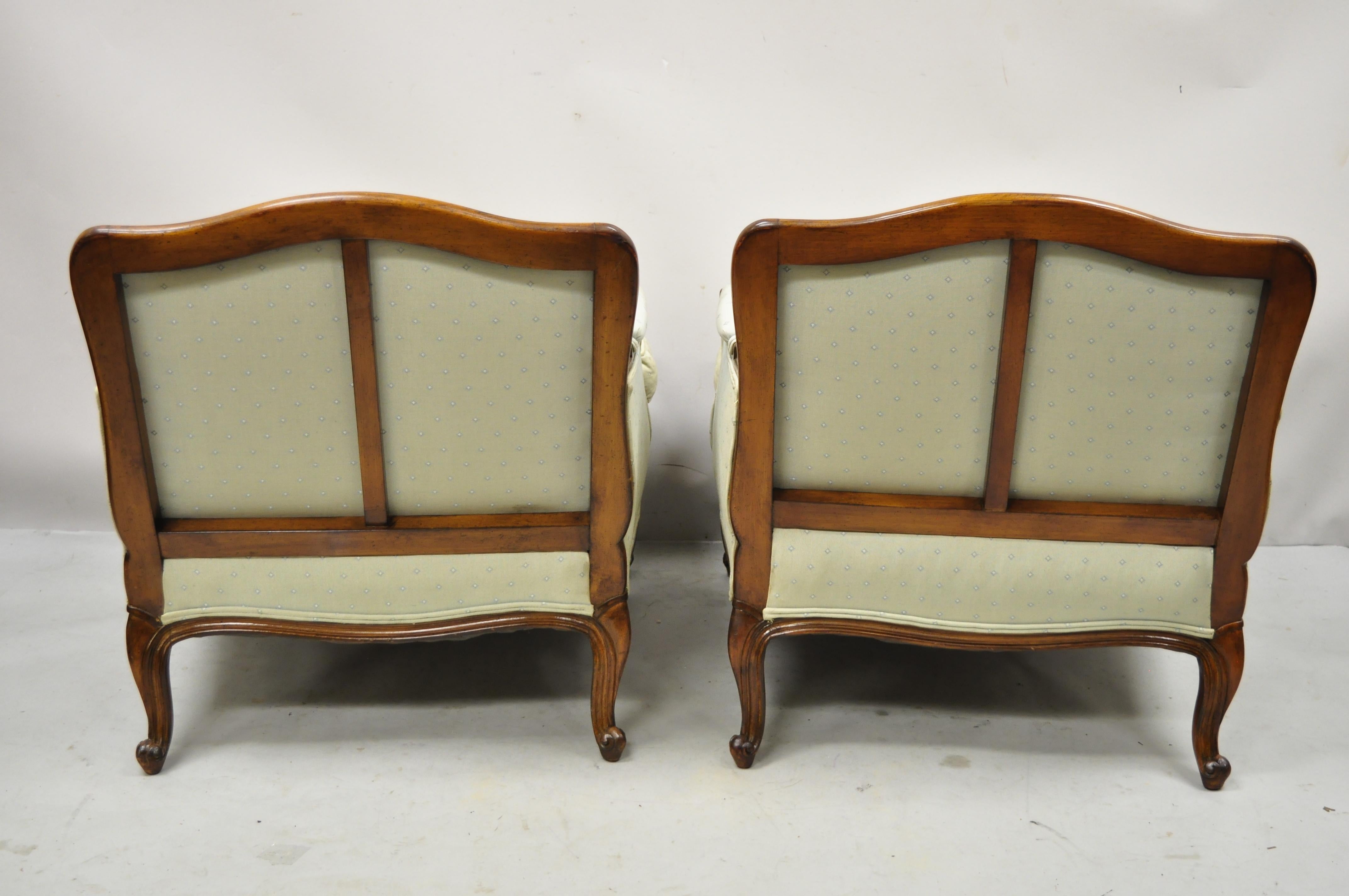 French Provincial Louis XV Upholstered Bergere Lounge Club Chair Ottoman, Pair 4