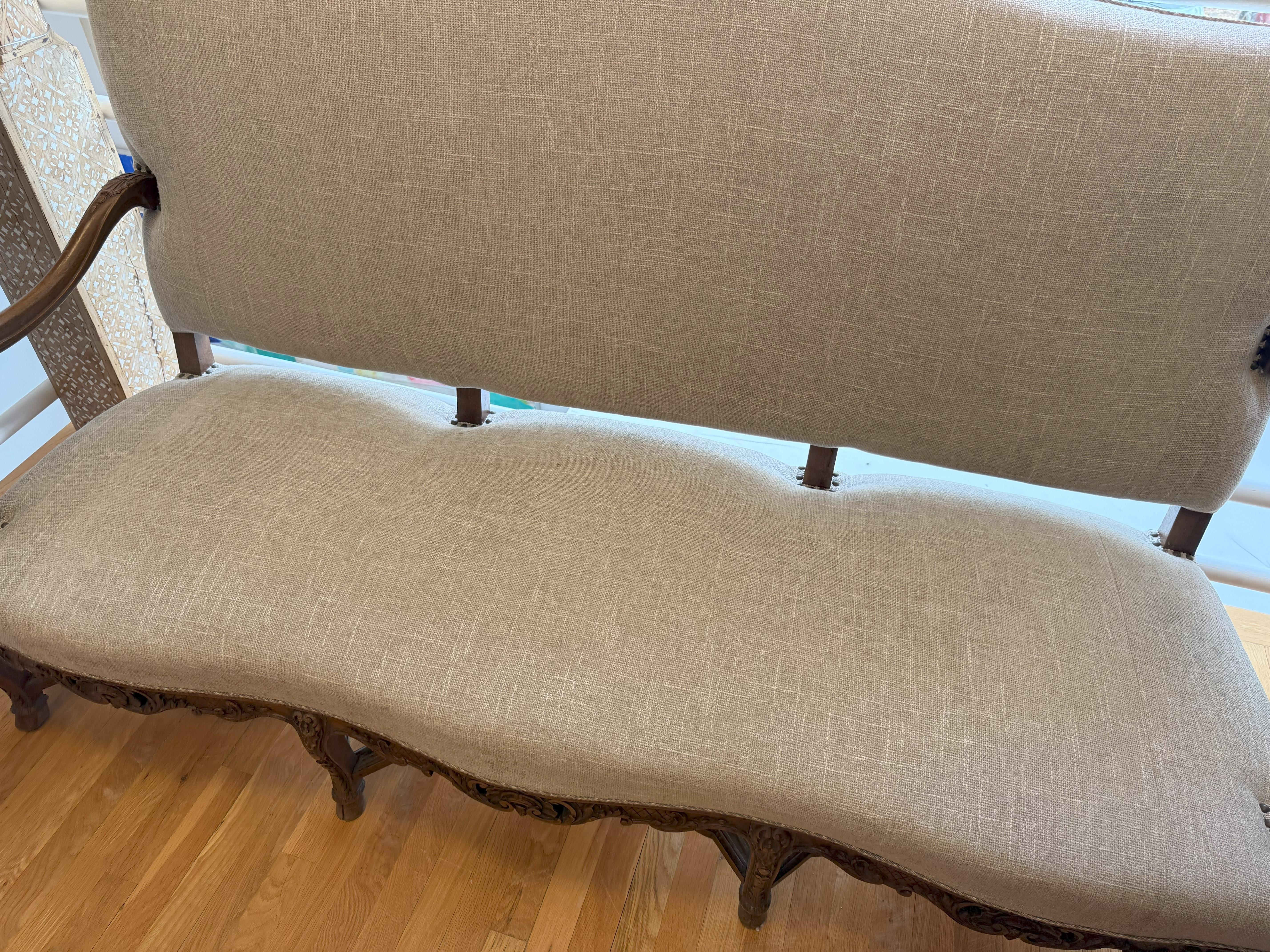 Fabric French Provincial Louis XV Walnut Settee For Sale