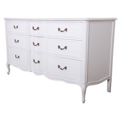 French Provincial Louis XV White Lacquered Triple Dresser by Drexel, Refinished