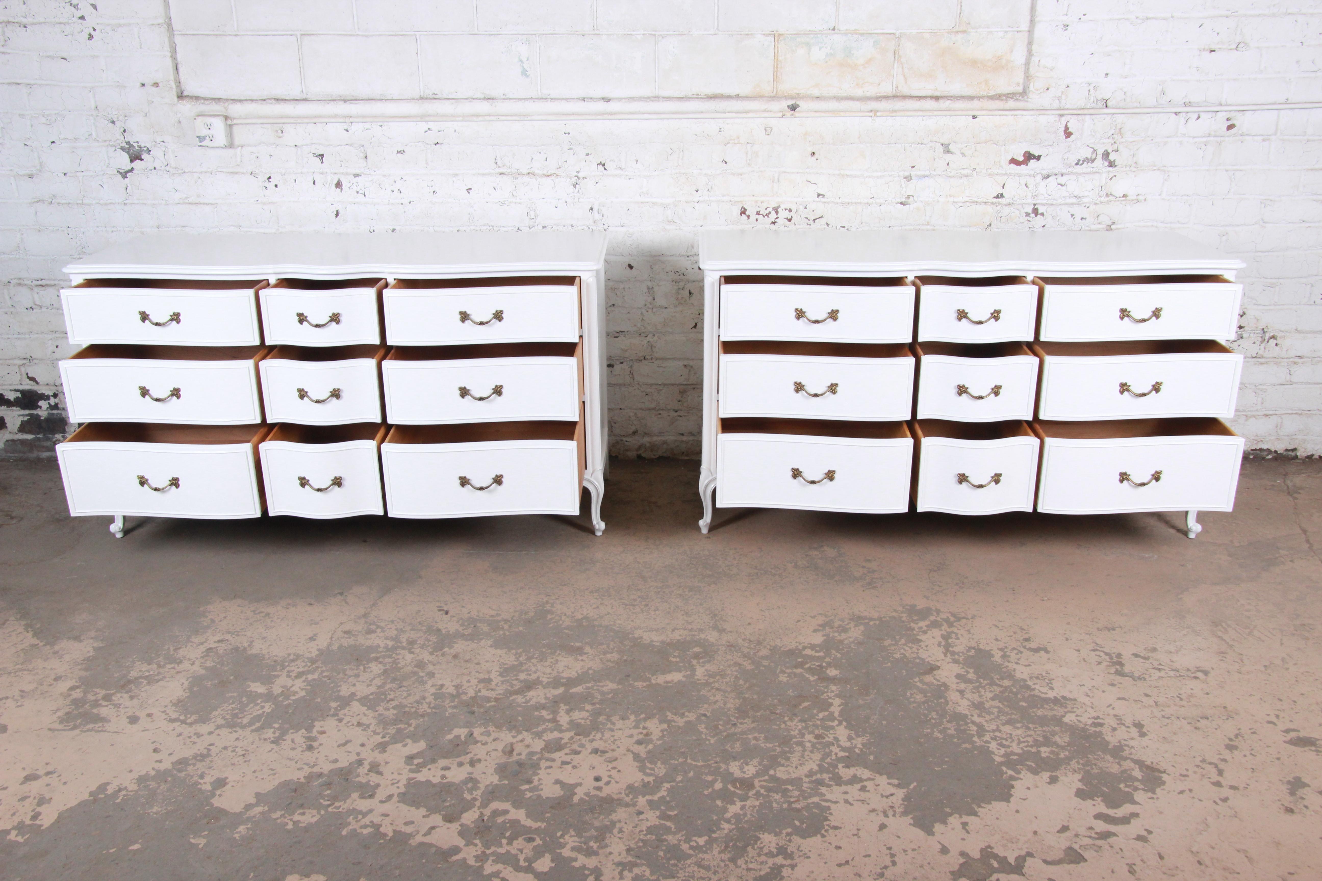 Mid-20th Century French Provincial Louis XV White Lacquered Triple Dressers by Drexel, Refinished