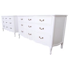 Vintage French Provincial Louis XV White Lacquered Triple Dressers by Drexel, Refinished