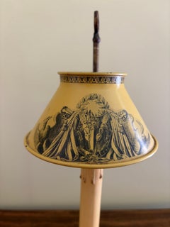 French Provincial Louis XVI Brass Bouillotte Lamp with Yellow Tole Shade