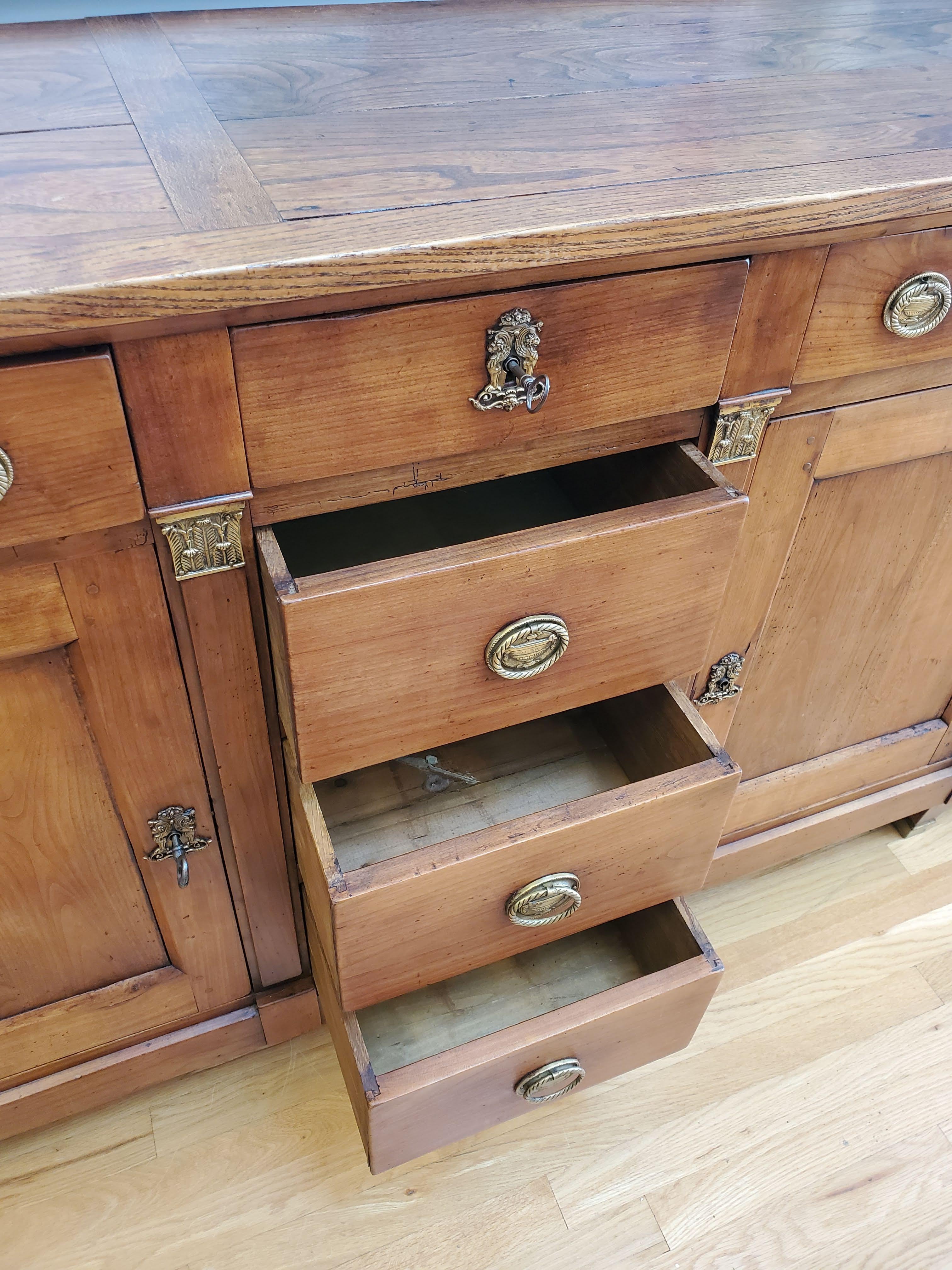 19th Century French Provincial Louis XVI Pearwood and Elm Long Buffet For Sale