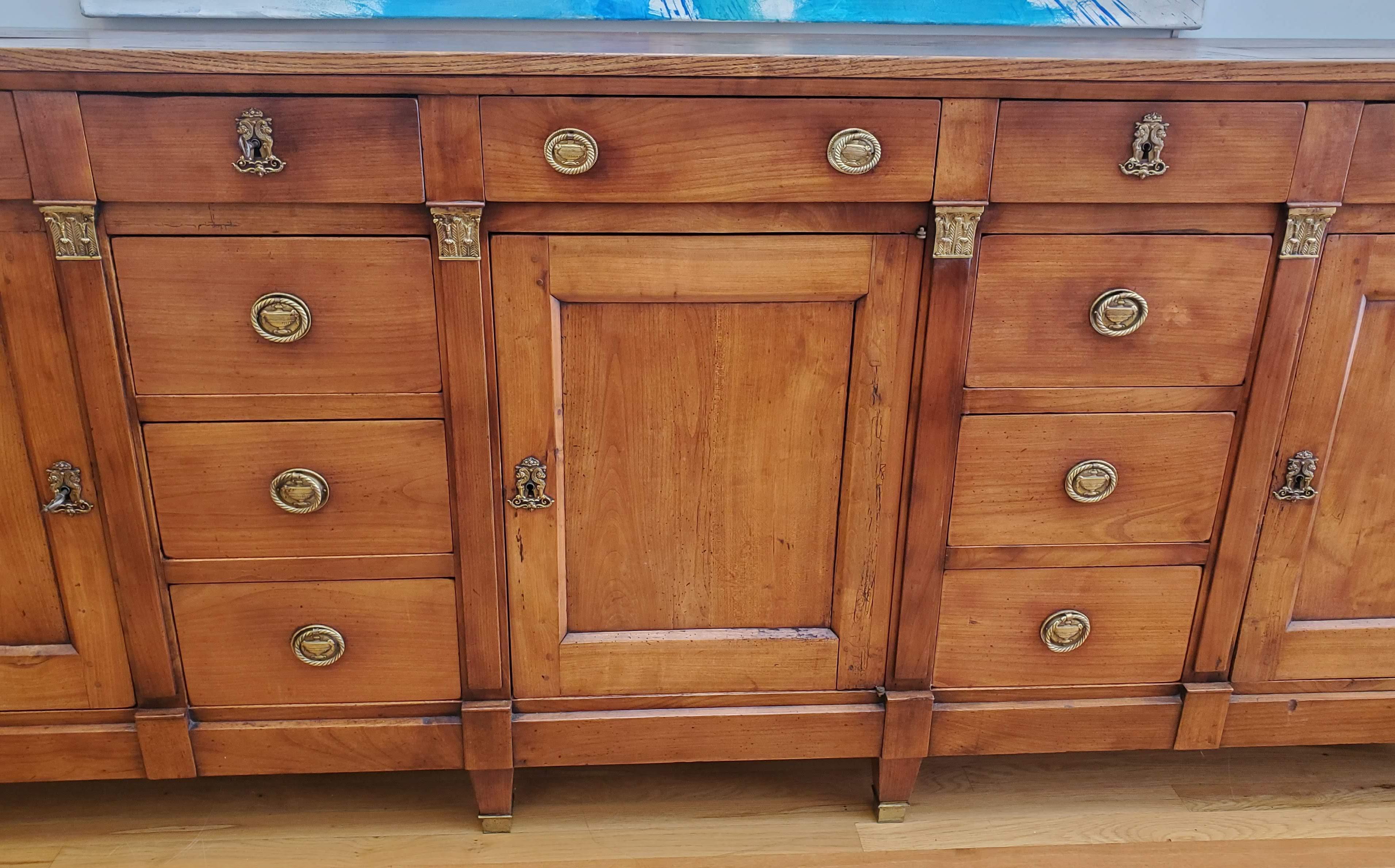 French Provincial Louis XVI Pearwood and Elm Long Buffet For Sale 3