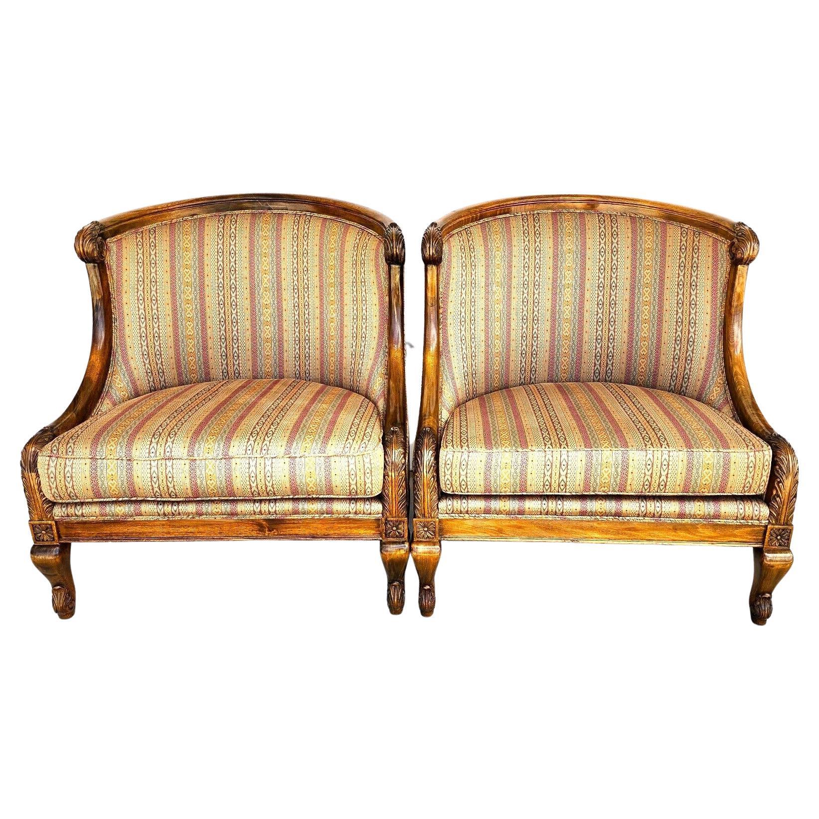 French Provincial Lounge Chairs Oversized by Marge Carson