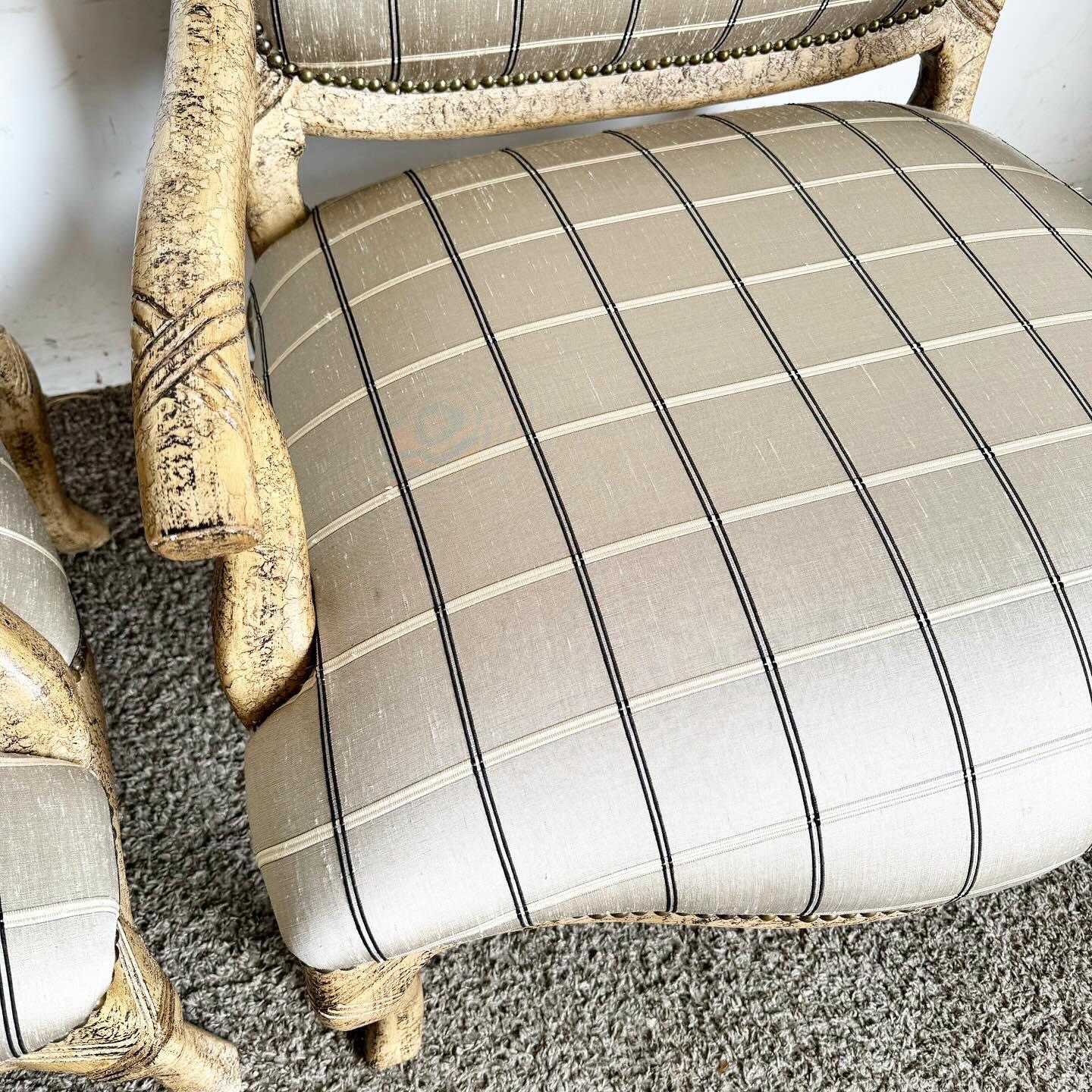 Wood French Provincial Lounge Chairs With Brass Nails - a Pair For Sale