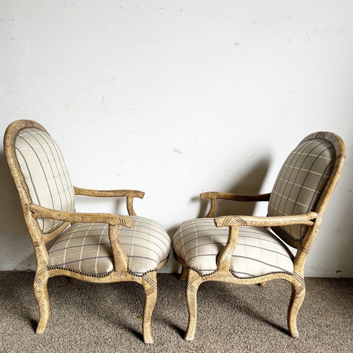 French Provincial Lounge Chairs With Brass Nails - a Pair For Sale 1
