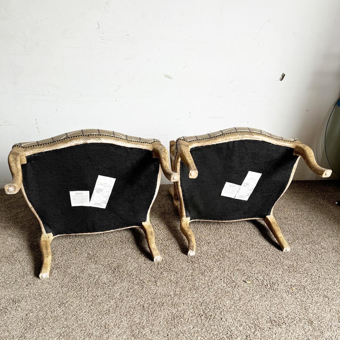 French Provincial Lounge Chairs With Brass Nails - a Pair For Sale 3