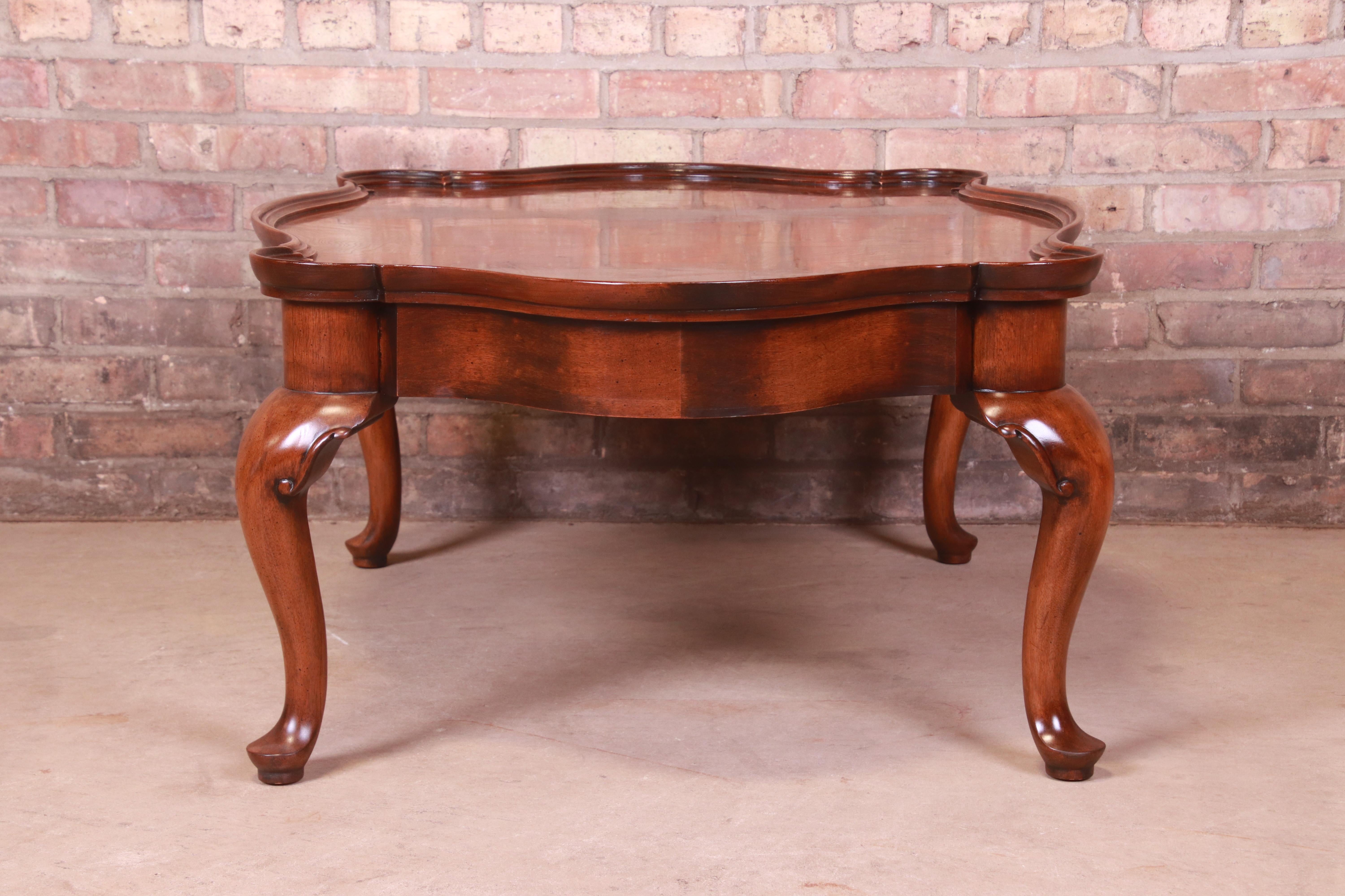 French Provincial Mahogany and Burl Coffee Table Attributed to Baker Furniture 7
