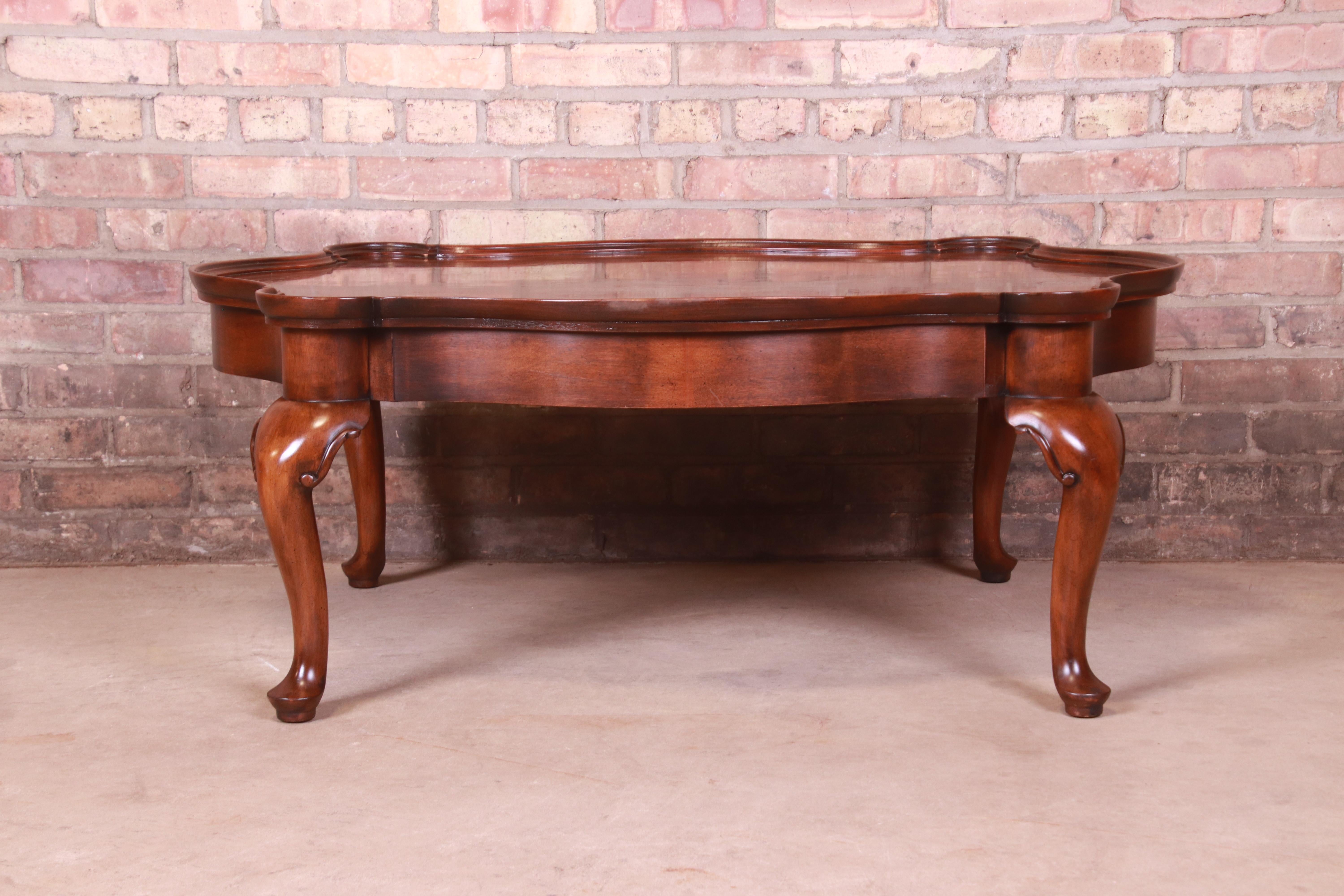 French Provincial Mahogany and Burl Coffee Table Attributed to Baker Furniture 8