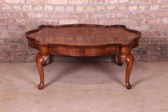 French Provincial Mahogany and Burl Coffee Table Attributed to Baker Furniture