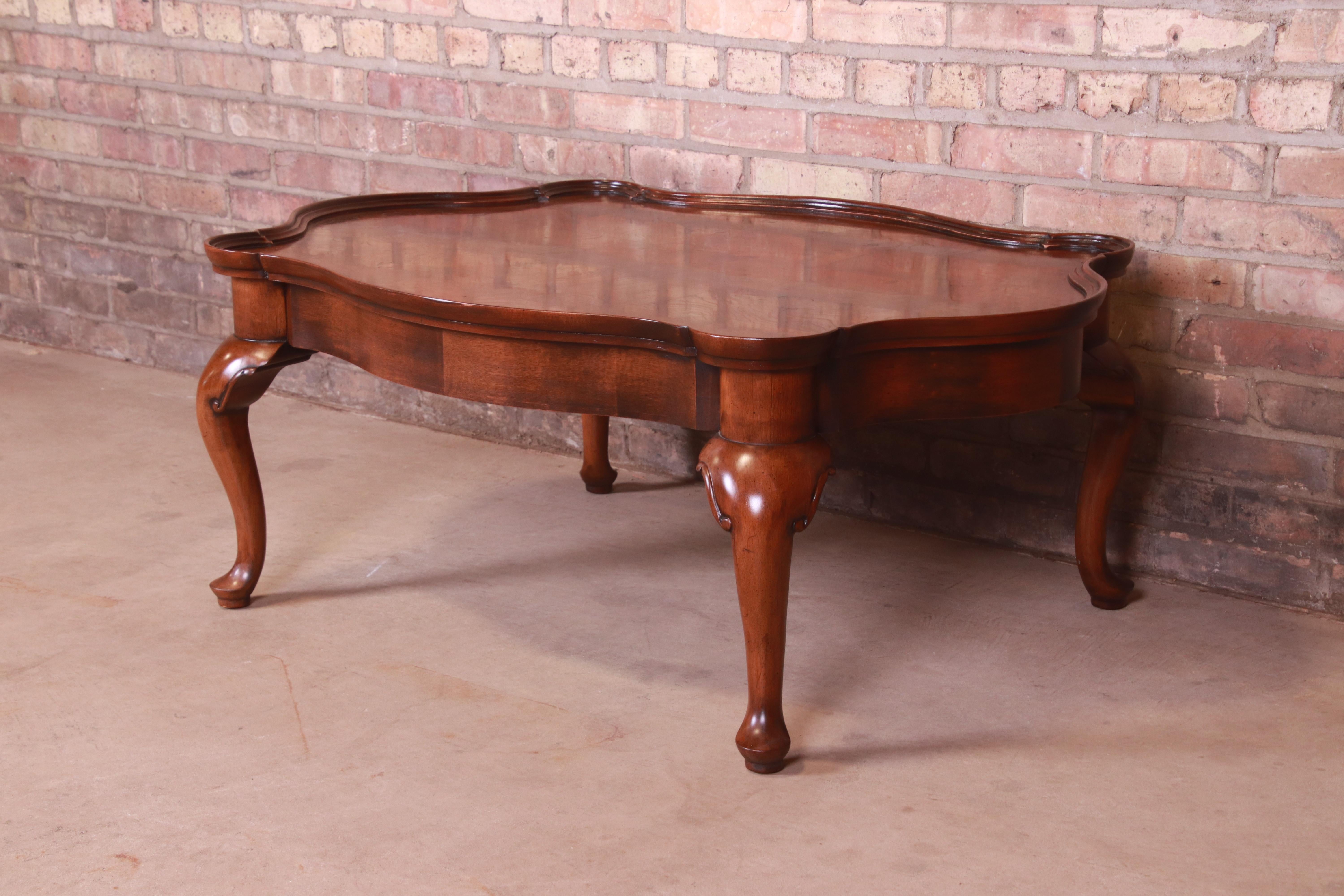 20th Century French Provincial Mahogany and Burl Coffee Table Attributed to Baker Furniture