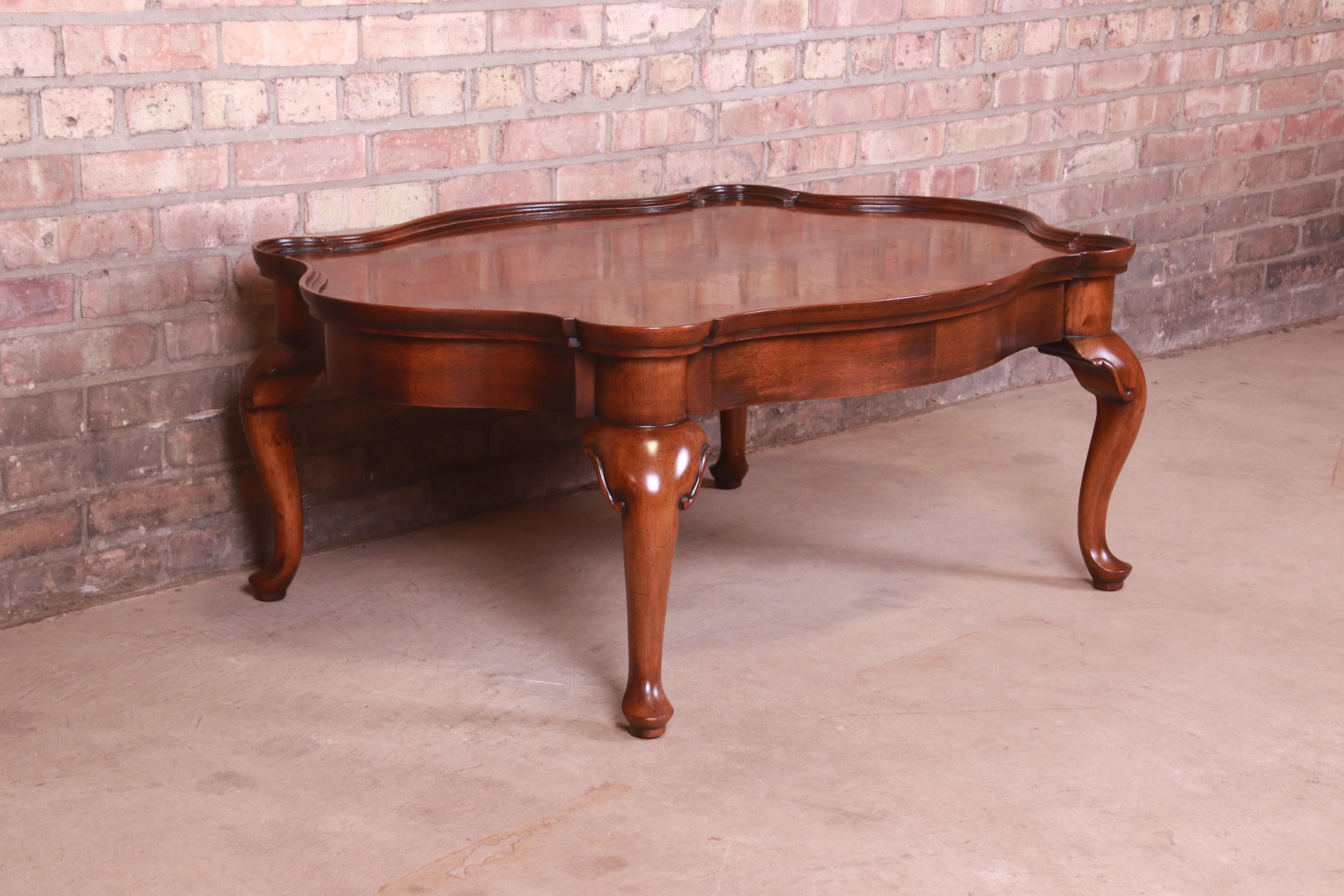French Provincial Mahogany and Burl Coffee Table Attributed to Baker Furniture 2