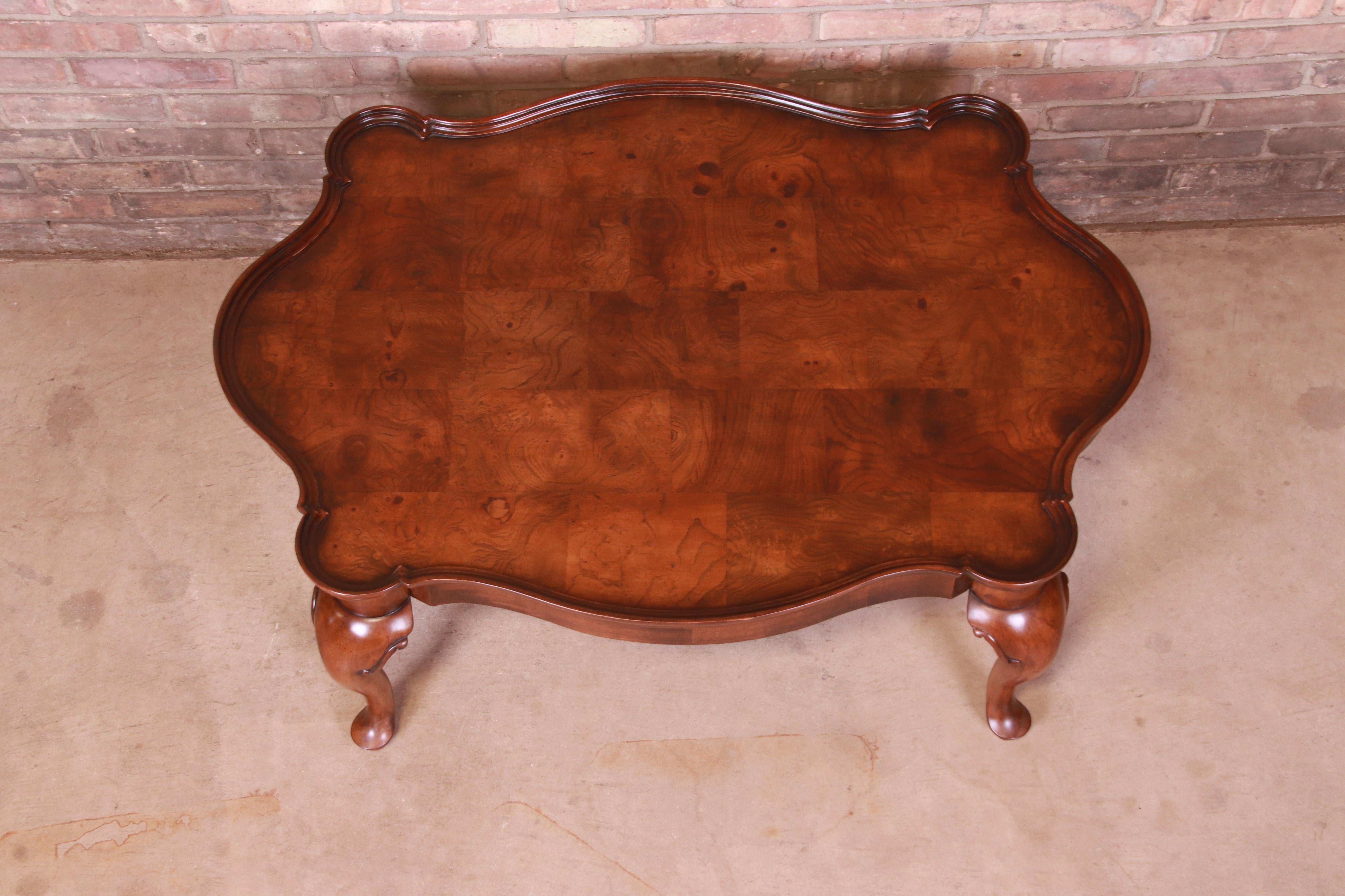 French Provincial Mahogany and Burl Coffee Table Attributed to Baker Furniture 3