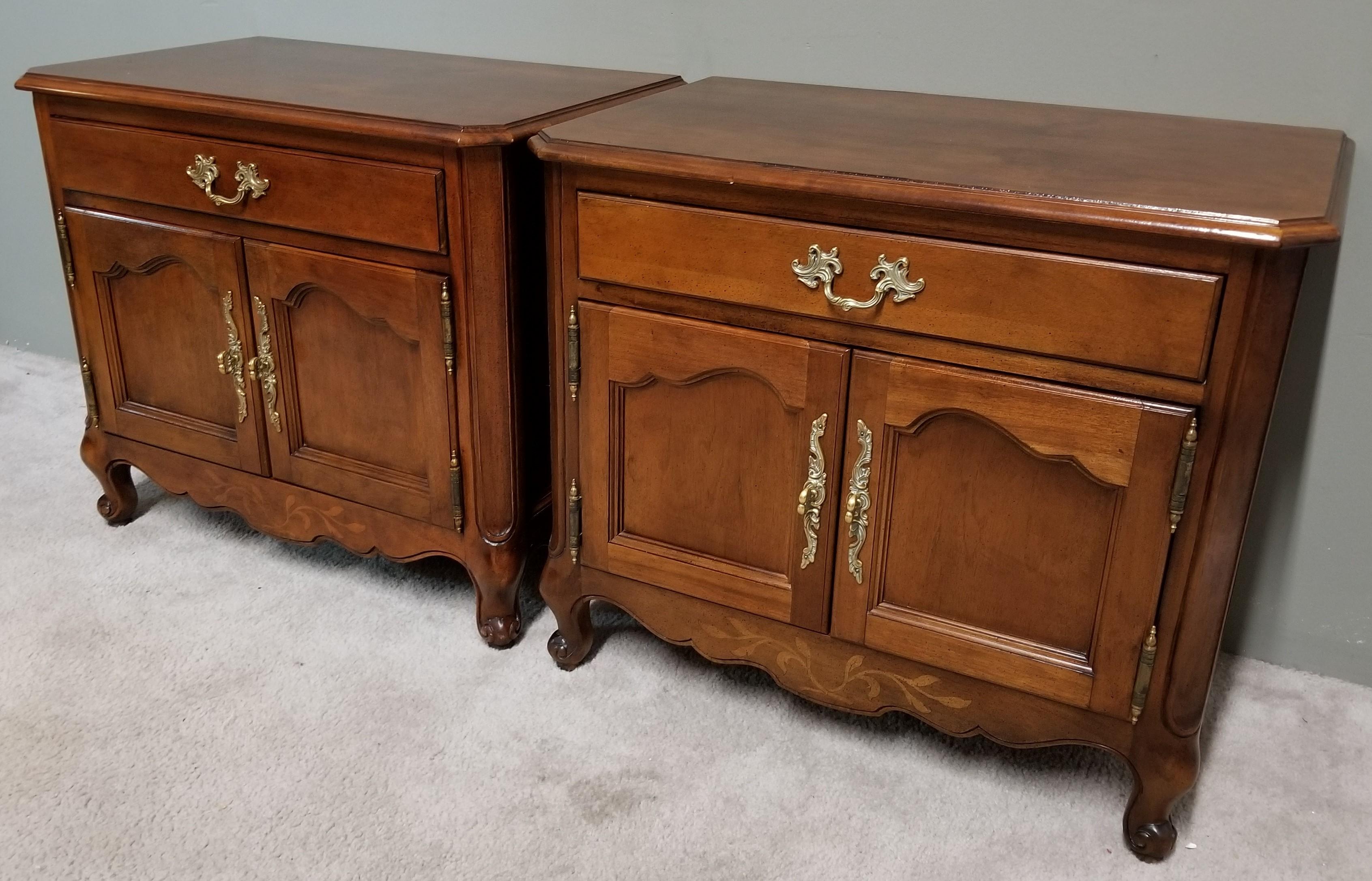 For FULL item description click on CONTINUE READING at the bottom of this page.

Pair of Wellington Hall French Provincial Solid Mahogany Nightstands

Approximate measurements in inches
24