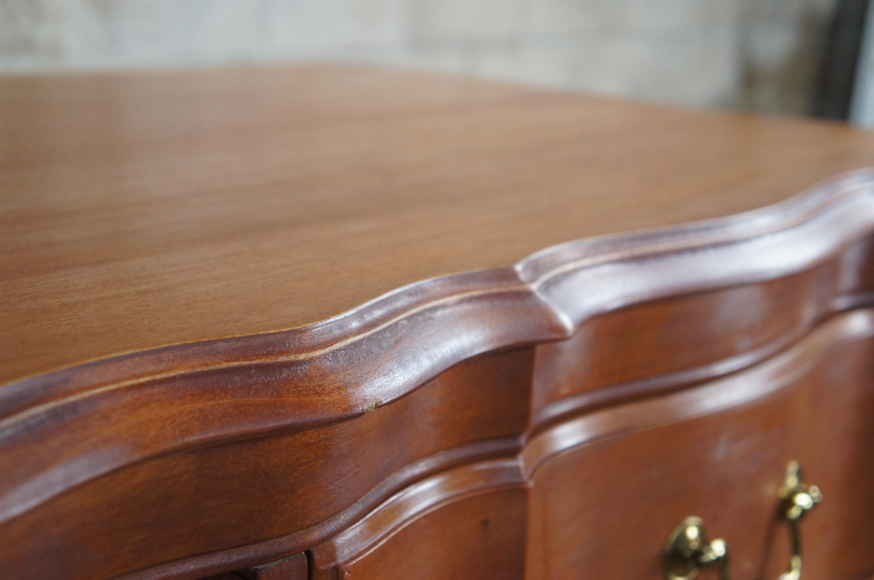 20th Century French Provincial Mahogany Serpentine Dresser Chest of Drawers w Vanity Mirror For Sale