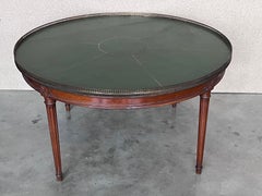 French Provincial Mahogany with Stenciled Leather Top Round Coffee Table