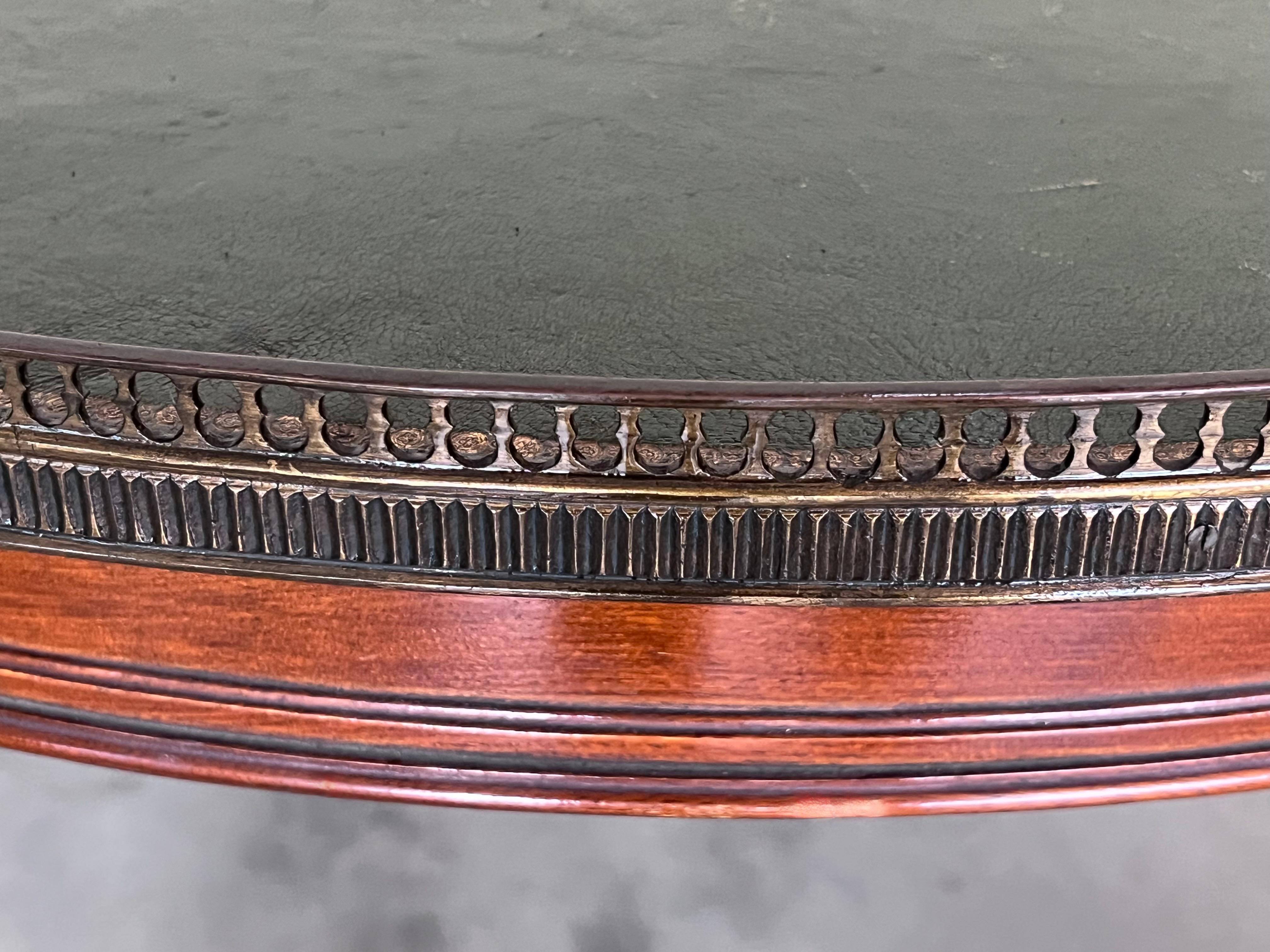 French Provincial Mahogany with Stenciled Leather Top Round Coffee Table For Sale 1