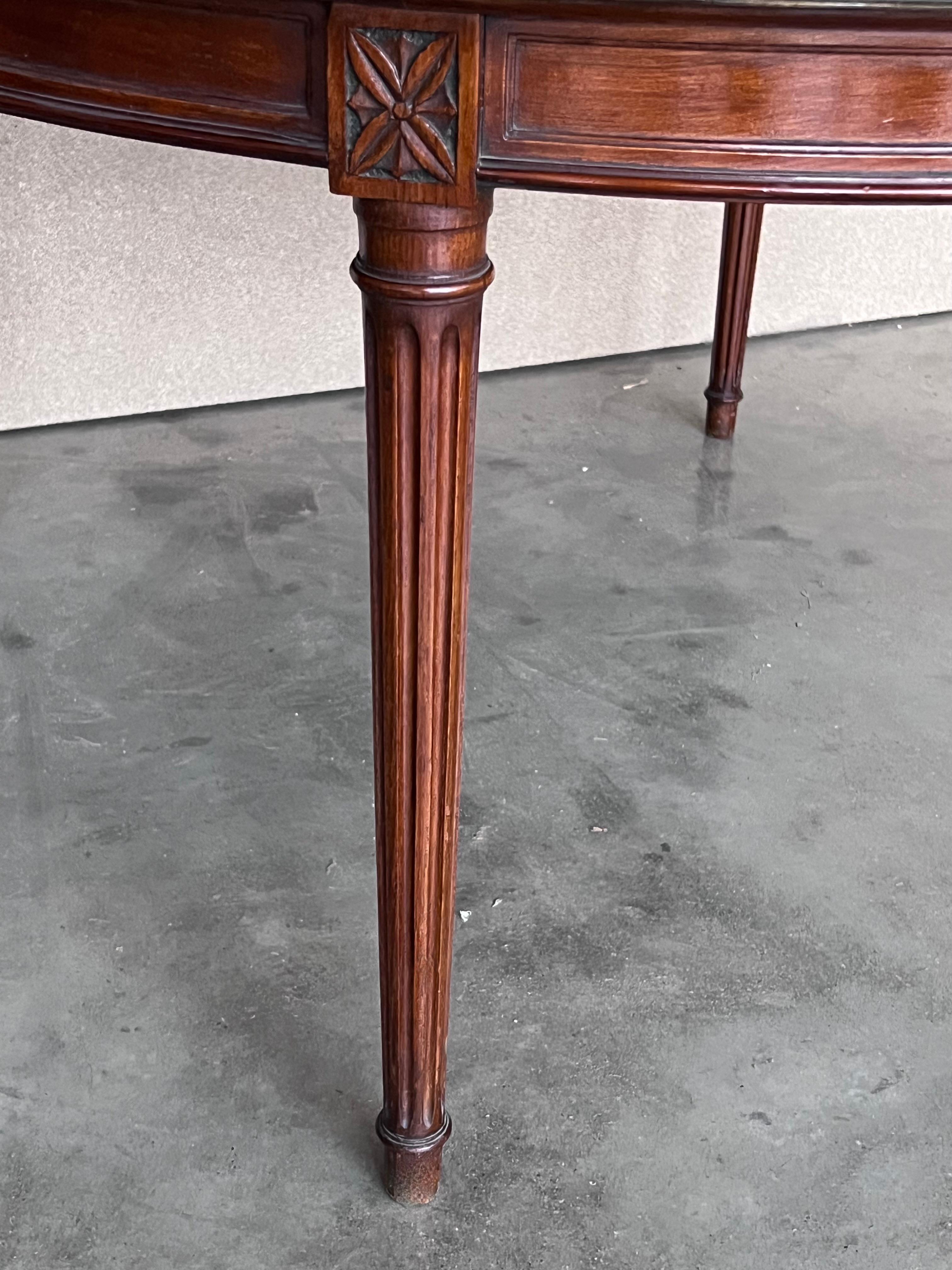 French Provincial Mahogany with Stenciled Leather Top Round Coffee Table For Sale 2