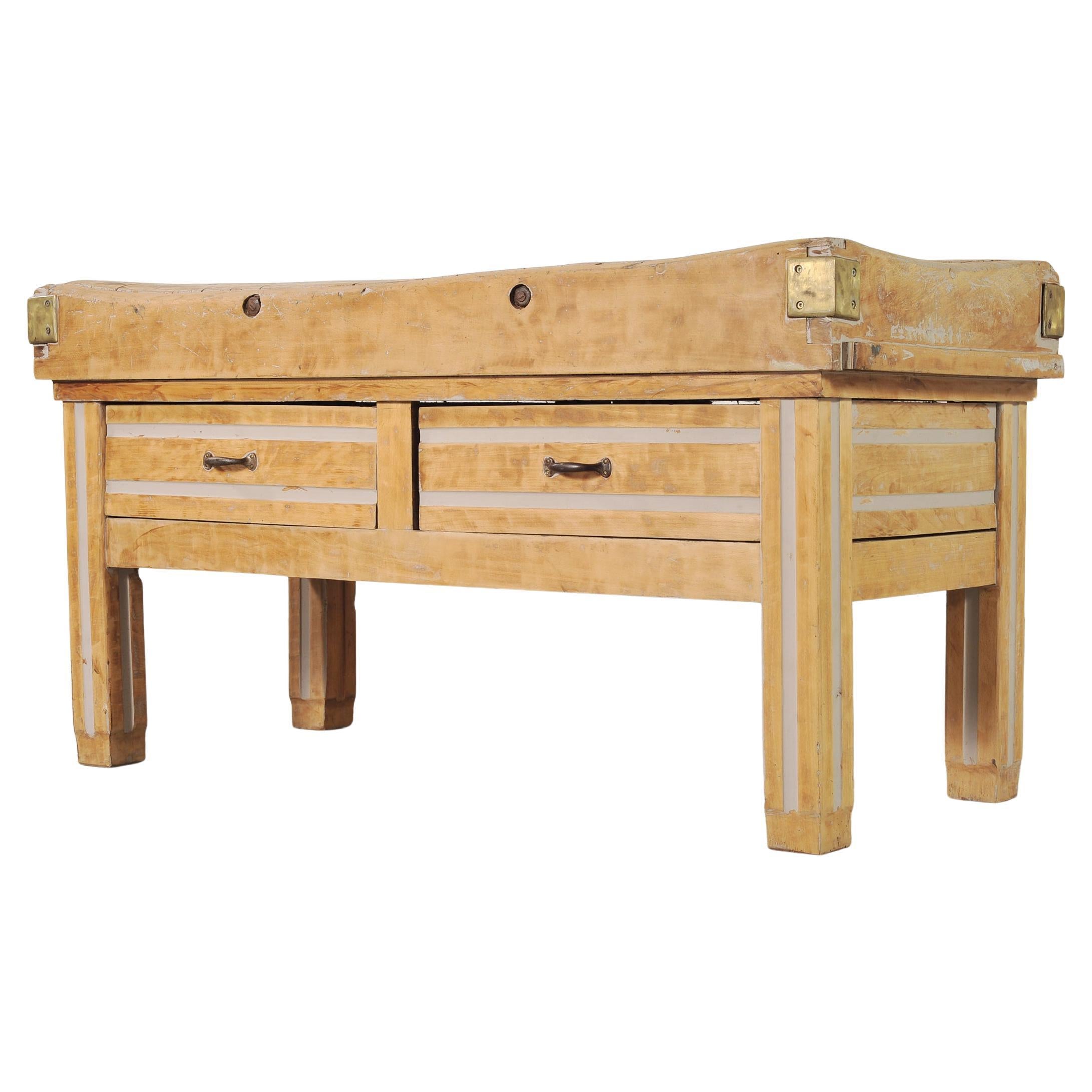French Provincial Maple Butcher's Block Boucherie Worktable 5 Ft