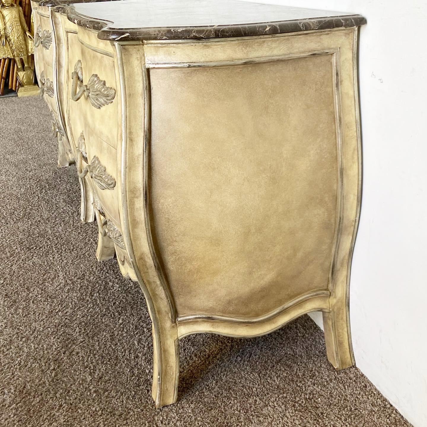 20th Century French Provincial Marble Top Bombé Commodes/Nightstands - a Pair