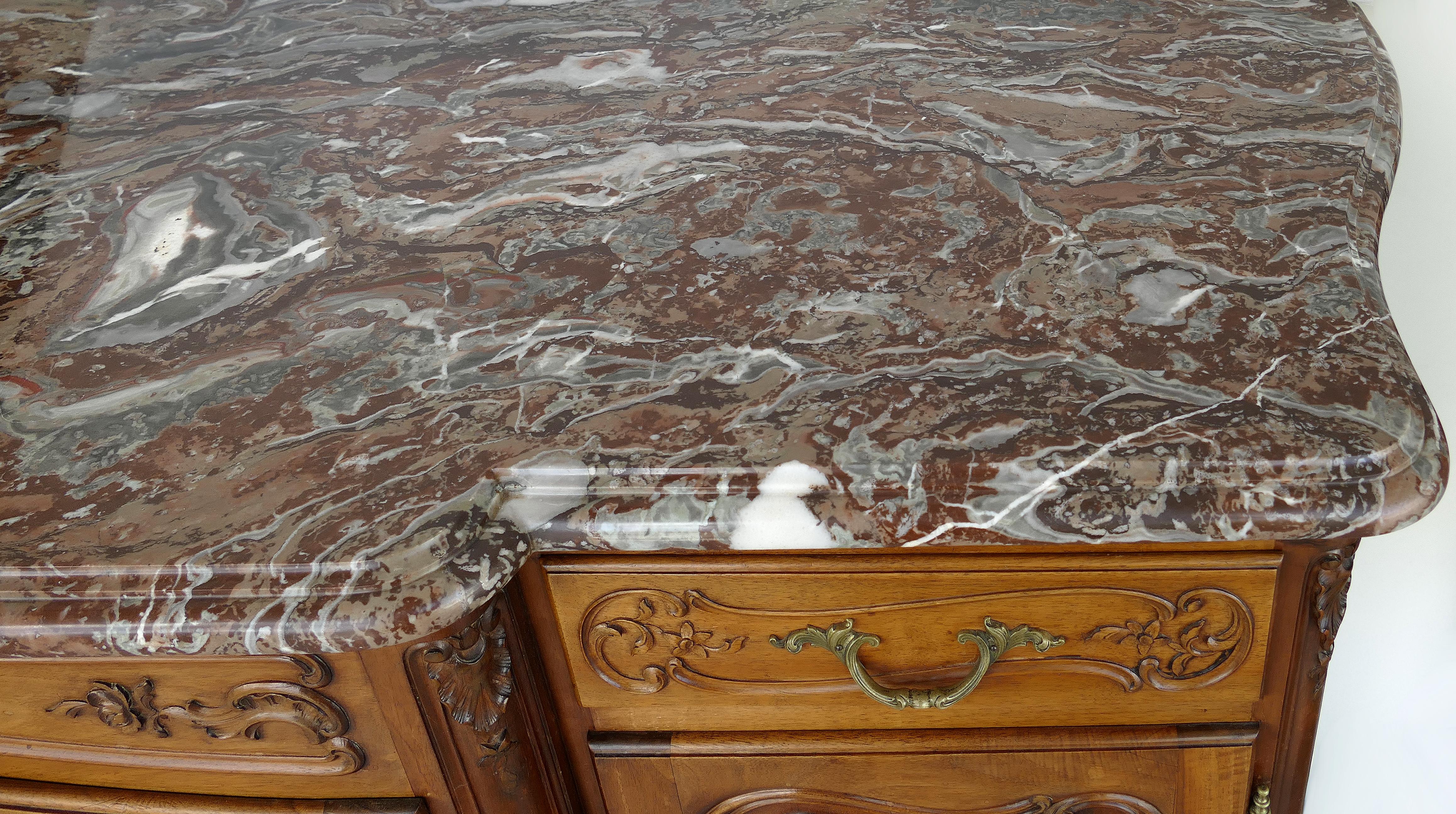 French Provincial Marble-Top Credenza/Sideboard in Carved Walnut 5