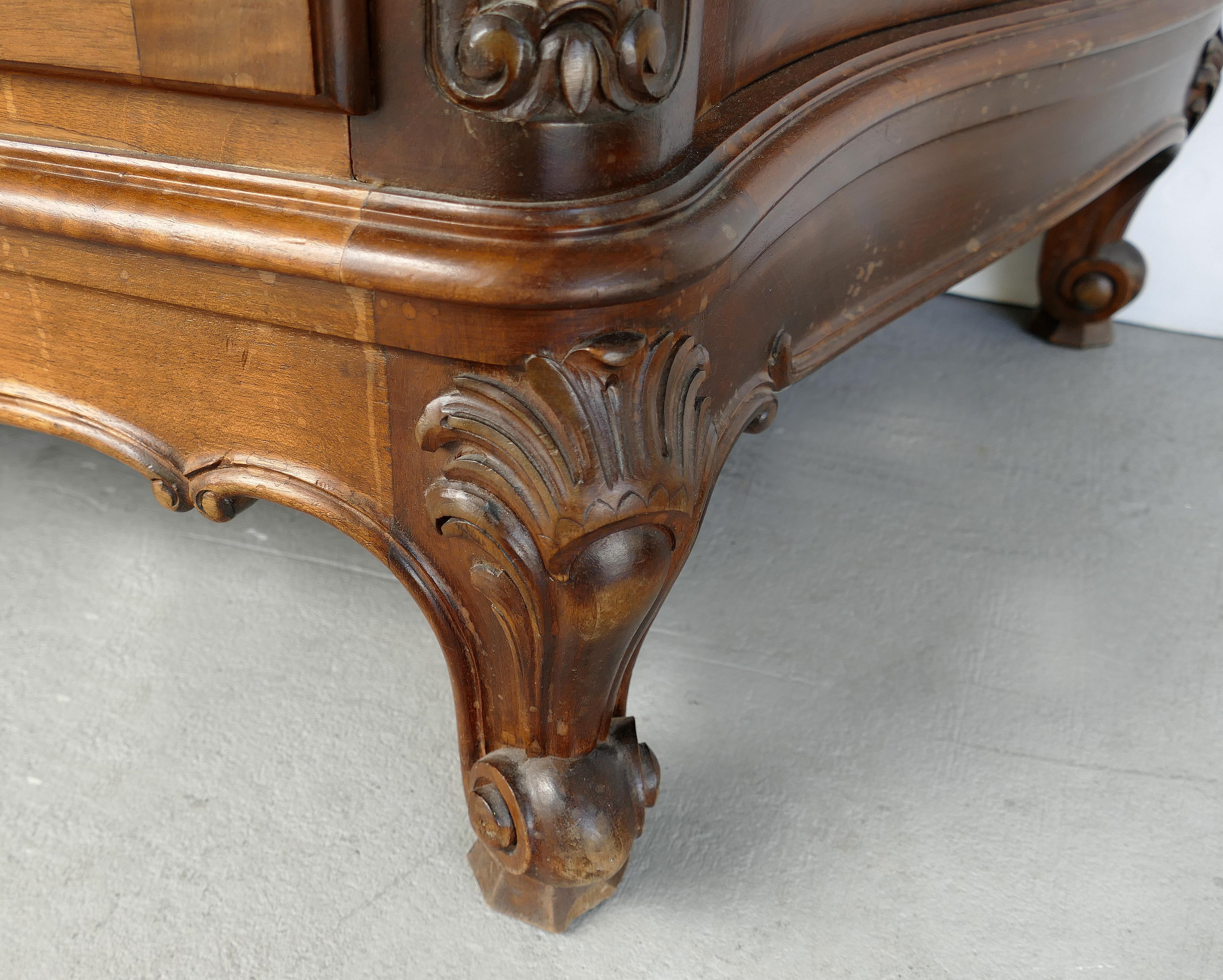 French Provincial Marble-Top Credenza/Sideboard in Carved Walnut 10