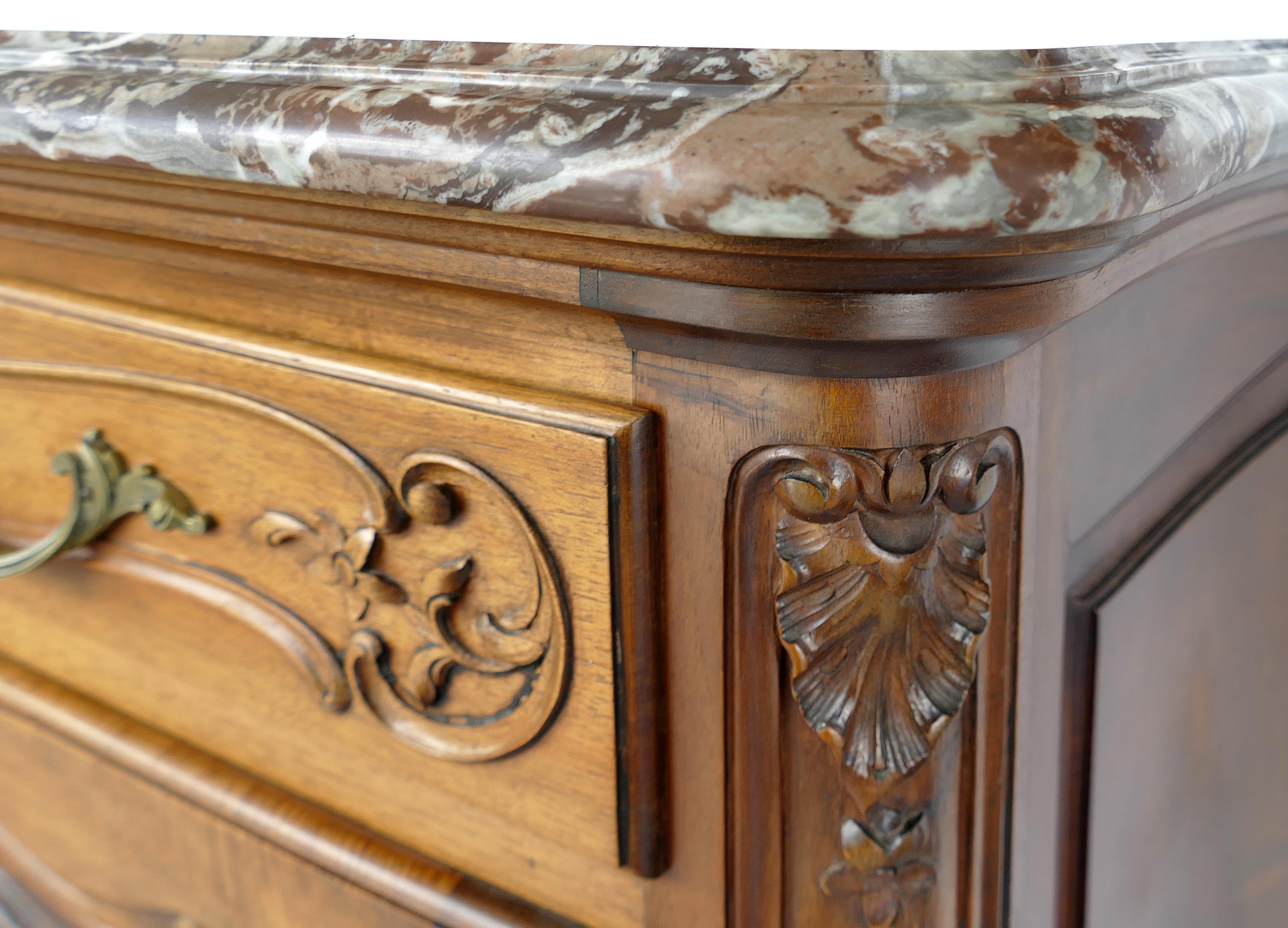 French Provincial Marble-Top Credenza/Sideboard in Carved Walnut 2