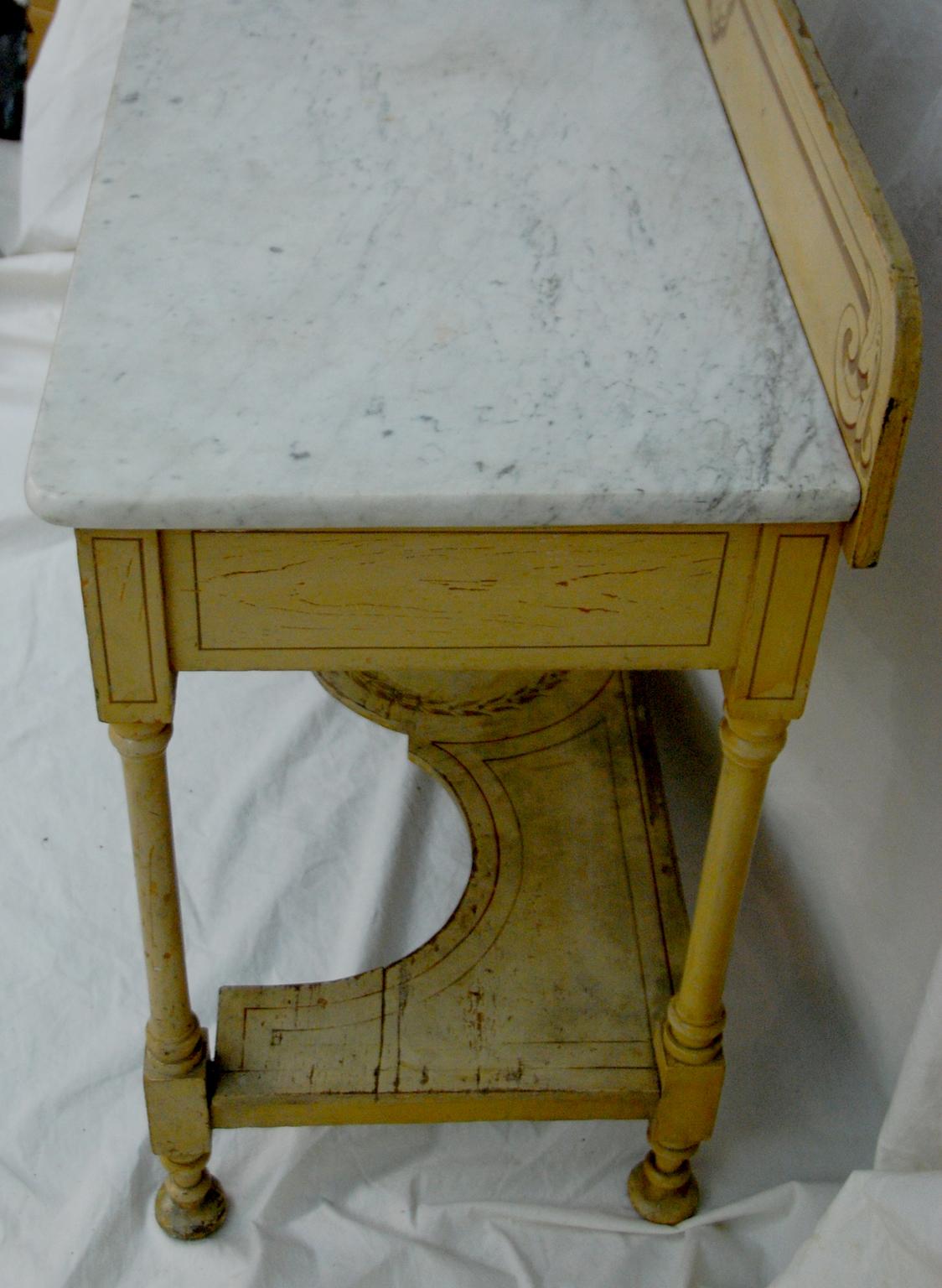 19th Century French Provincial Marble Top Two-Drawer Server with Original Decoration