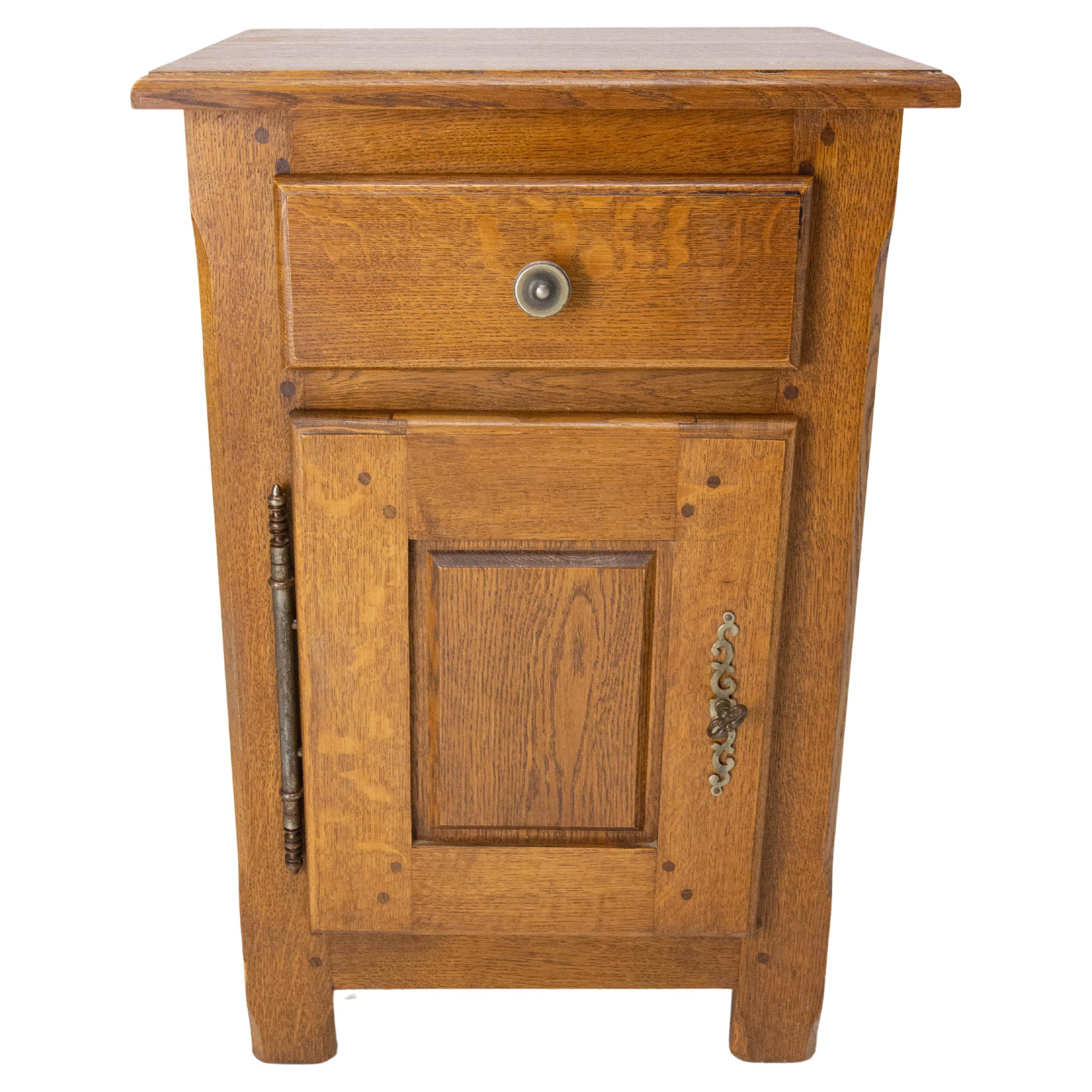 French Provincial Massive Oak Side Cabinet Nightstand Bedside Table, circa 1990