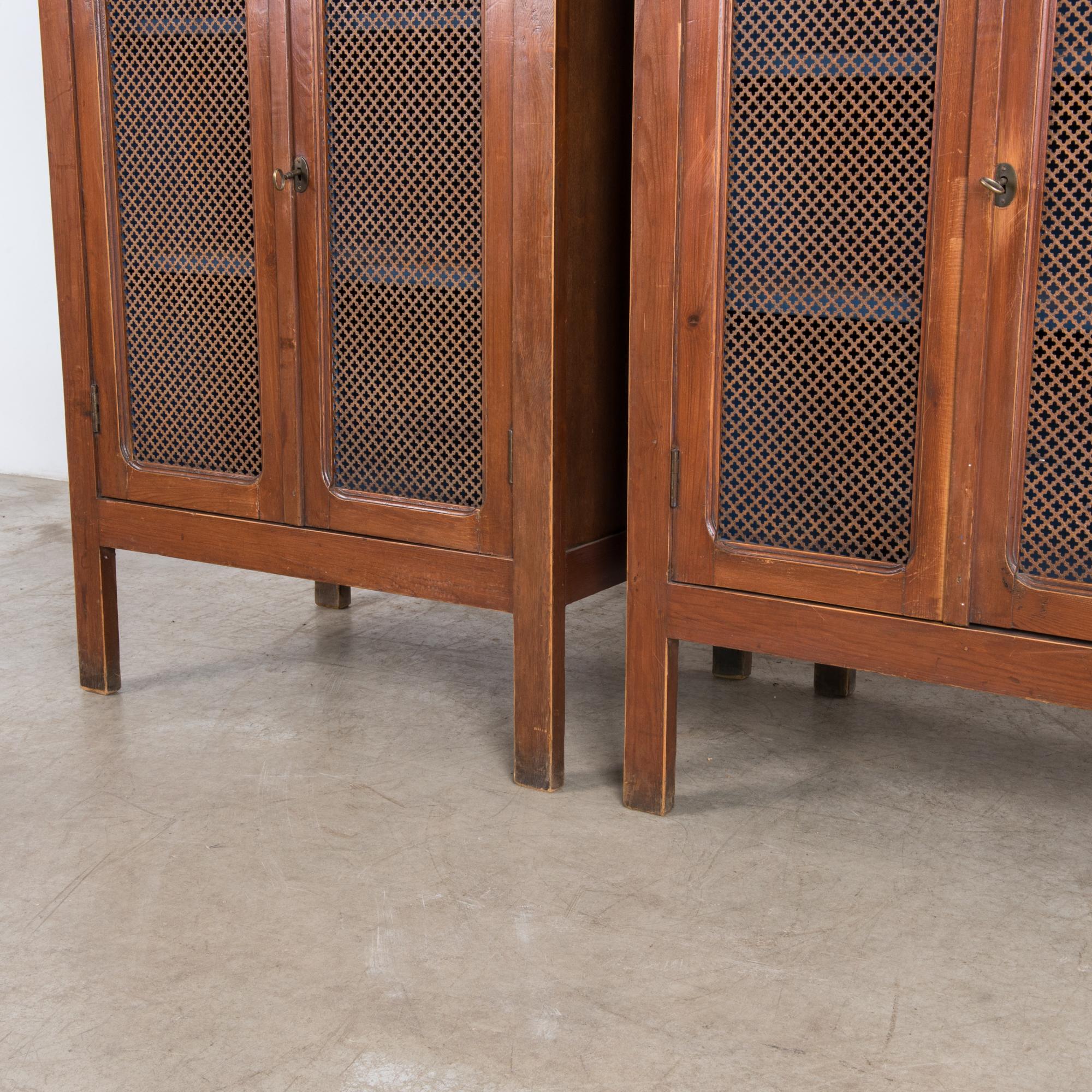 French Provincial Metal Mesh Pantry Cabinets, a Pair 8