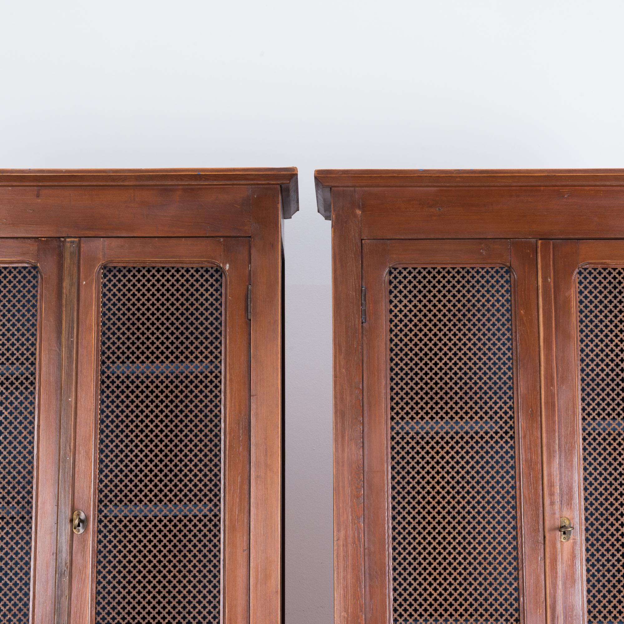 French Provincial Metal Mesh Pantry Cabinets, a Pair In Good Condition In High Point, NC