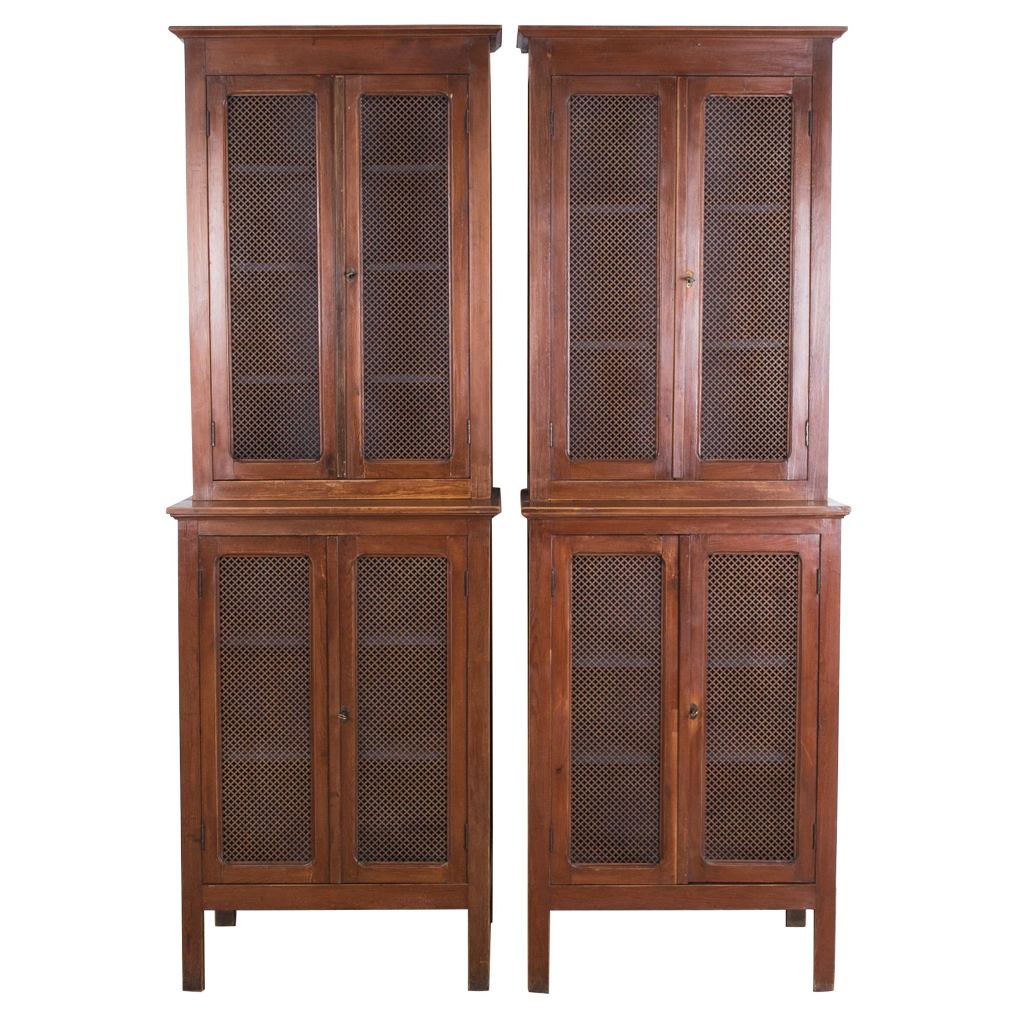 French Provincial Metal Mesh Pantry Cabinets, a Pair