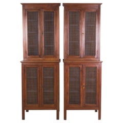 Used French Provincial Metal Mesh Pantry Cabinets, a Pair