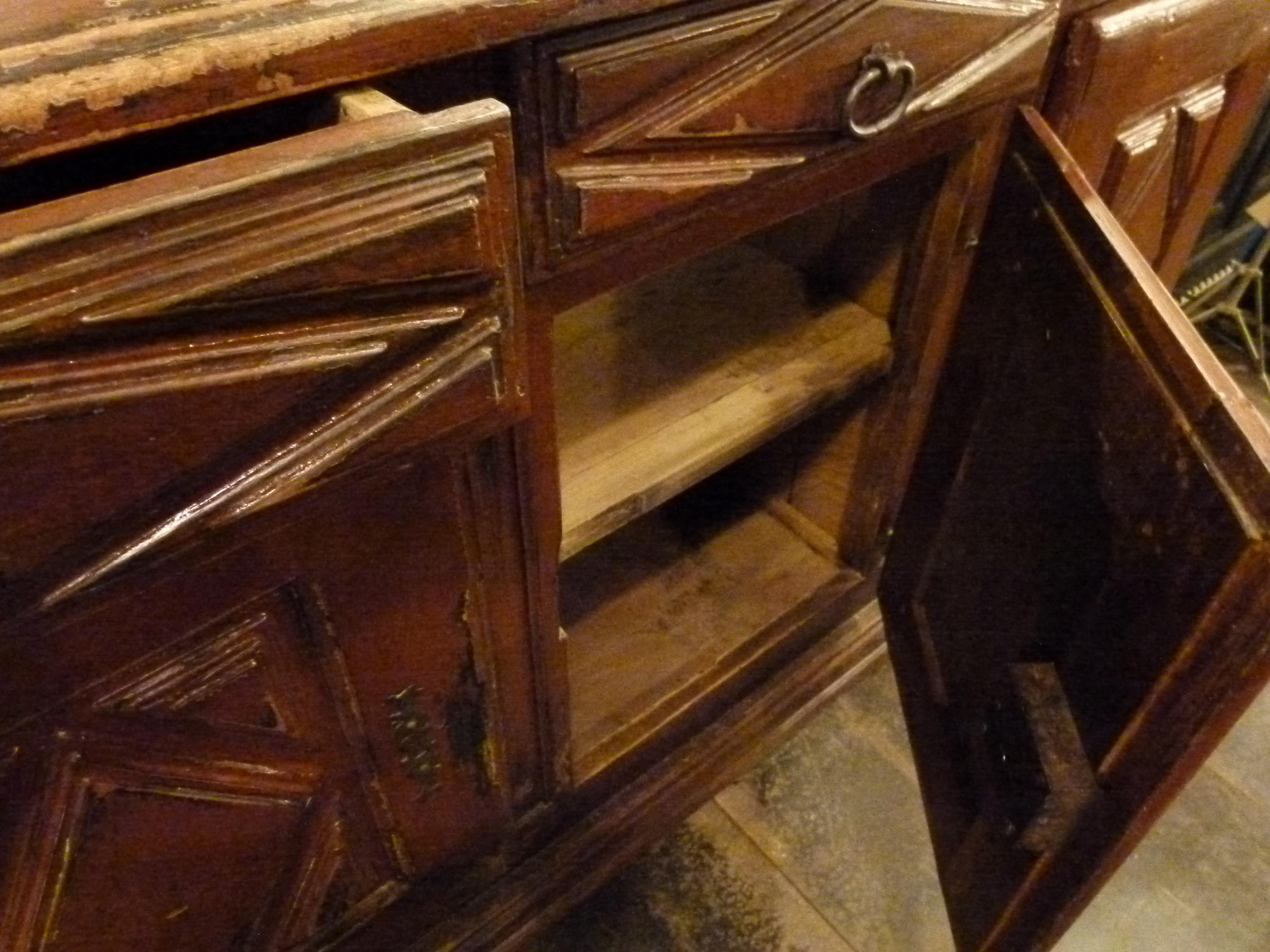 French Provincial Midcentury Wooden Buffet with Original Patina In Good Condition In Vulpellac, Girona