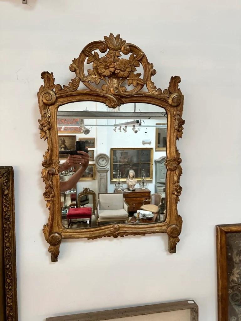 French Provincial Mirror with Floral and Foliate Carvings For Sale 1