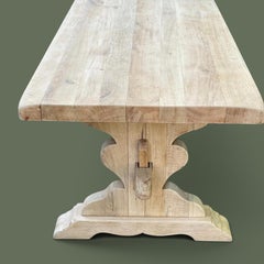 French Provincial Monastery Trestle Dining Table, Bleached Oak, 1950s