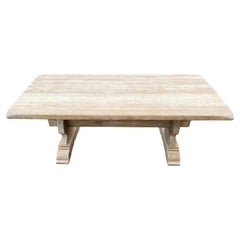 French Provincial Monastery Trestle Dining Table, Bleached Oak, 1950s